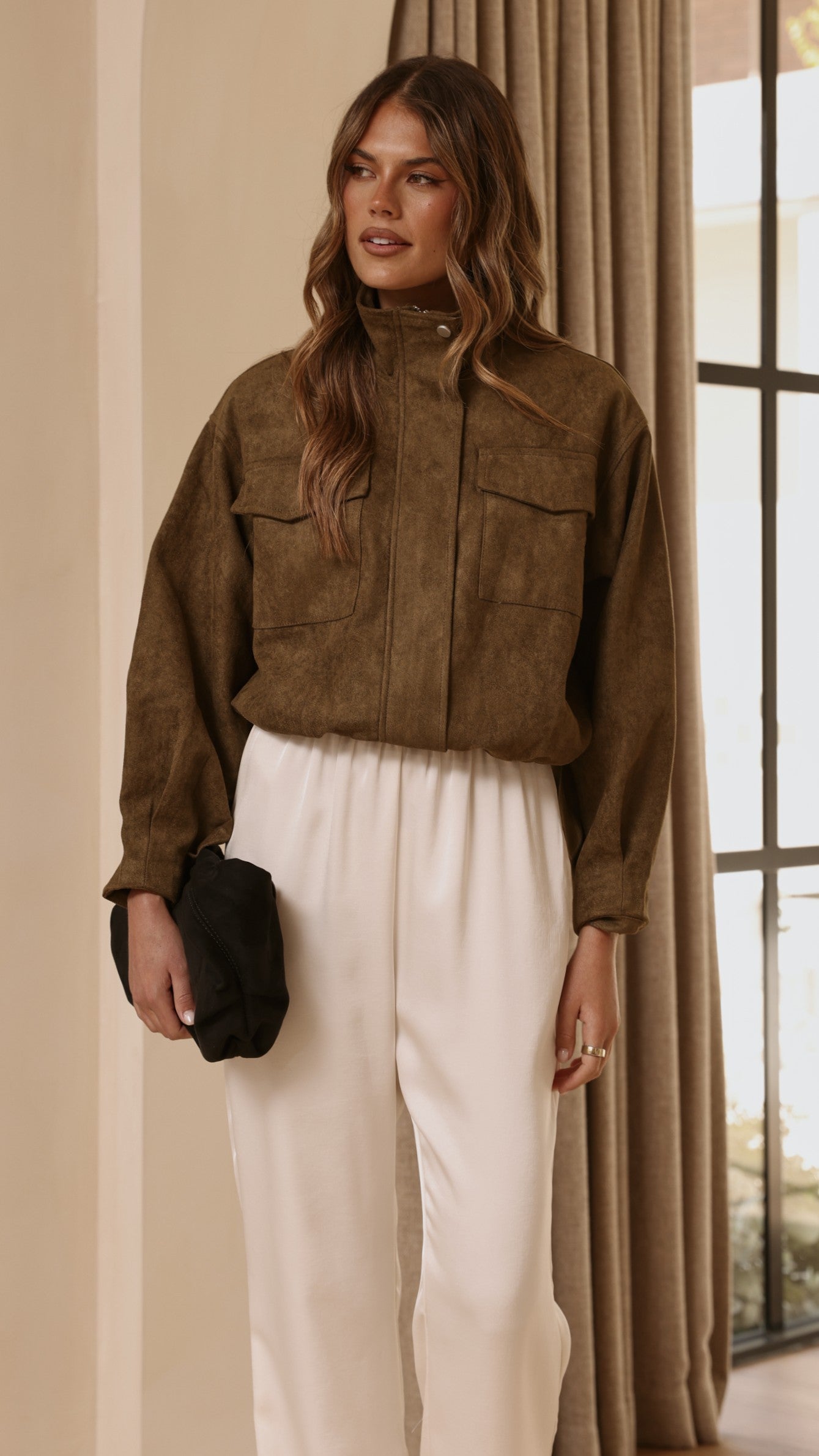 Josh Funnel Neck Jacket - Khaki - Billy J