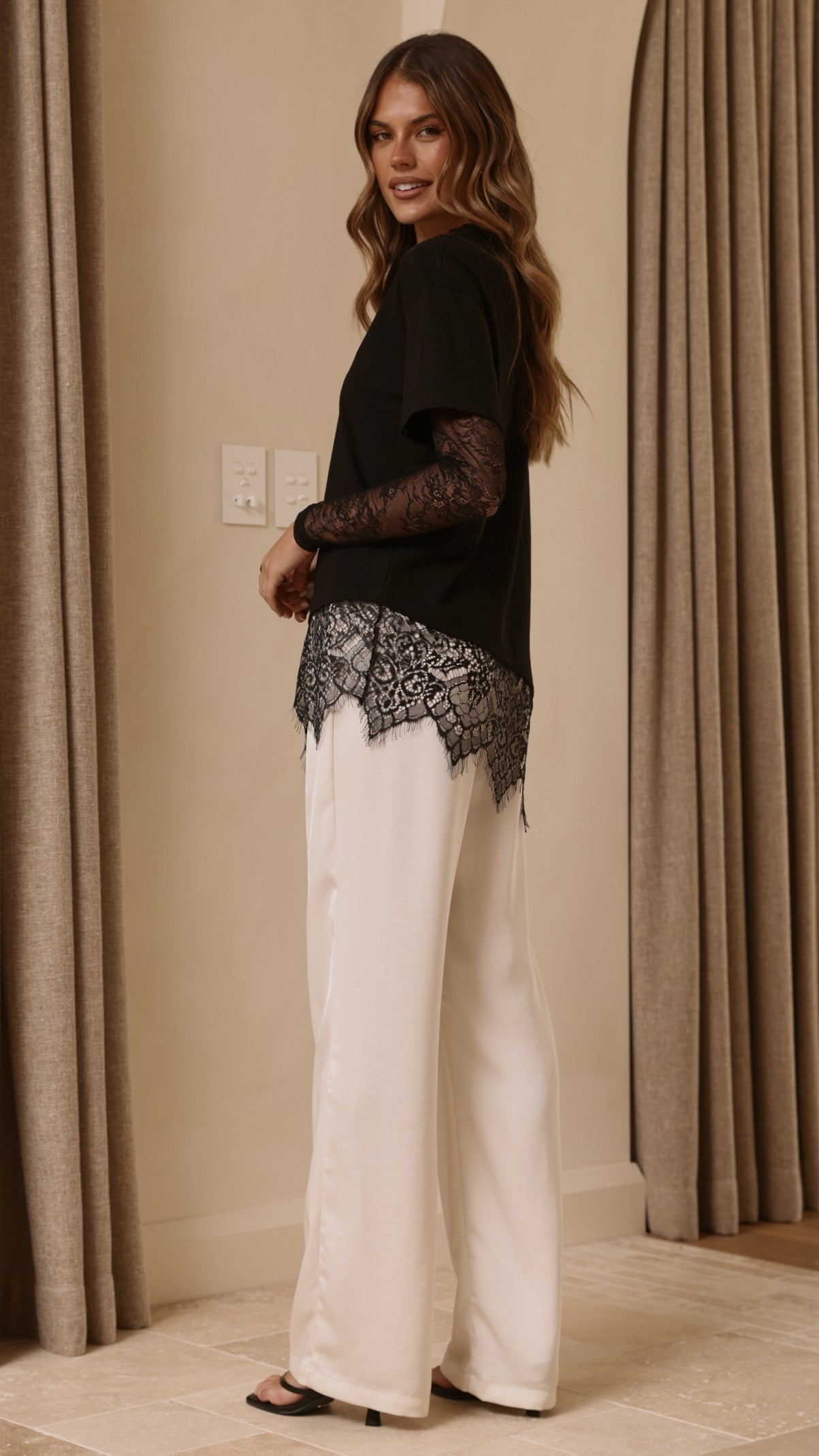 Quinn Lace Long Sleeve Top - Black - Billy J