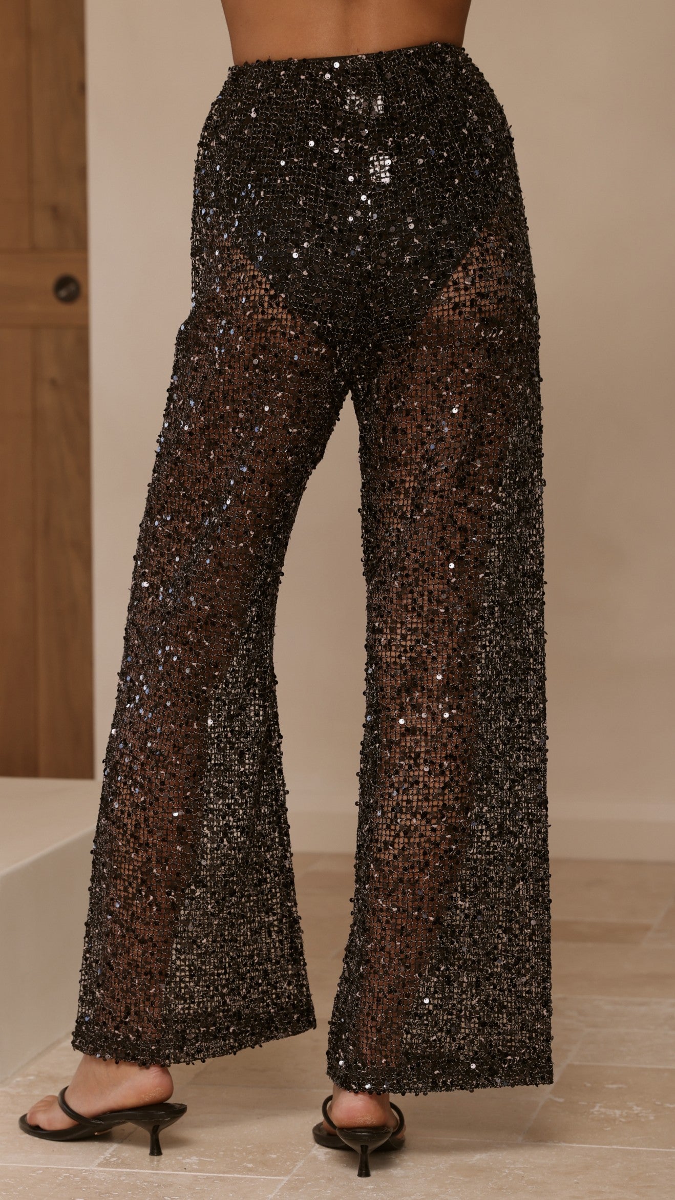 Zarina Sequin Long Line Top and Pants Set - Black - Billy J