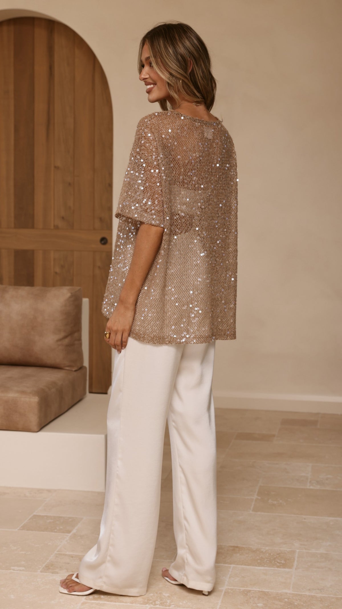 Varni Oversized Sequins Tee - Mocha - Billy J