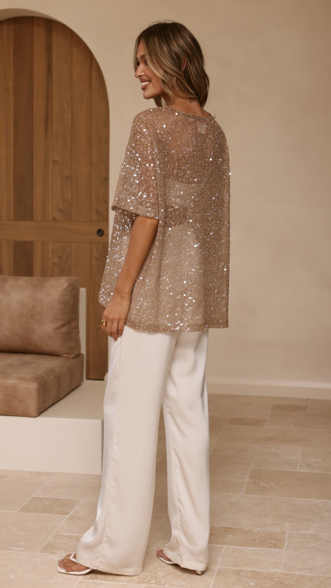 Varni Oversized Sequins Tee - Mocha - Billy J