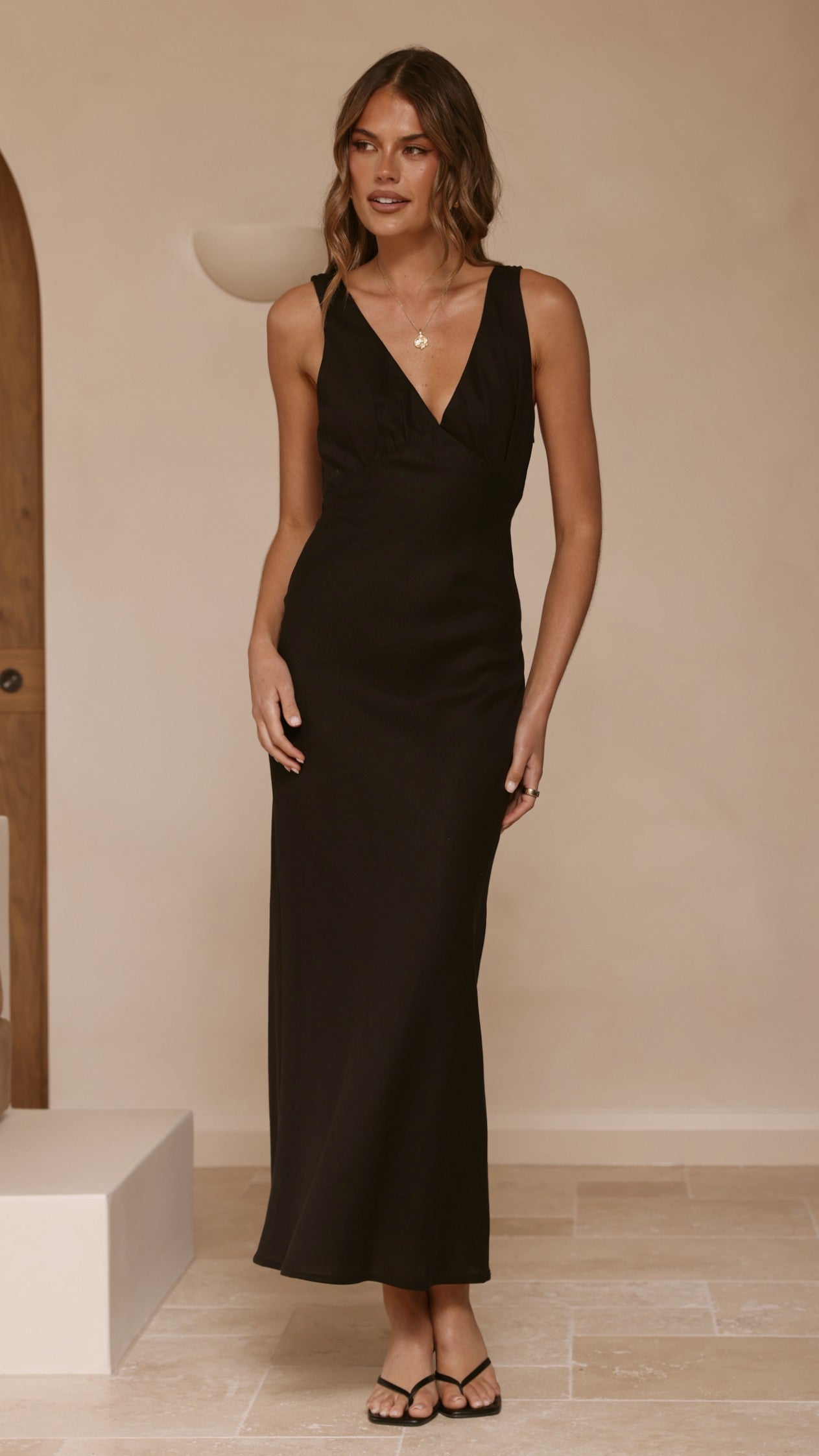 Sammie Linen Maxi Dress - Black - Billy J
