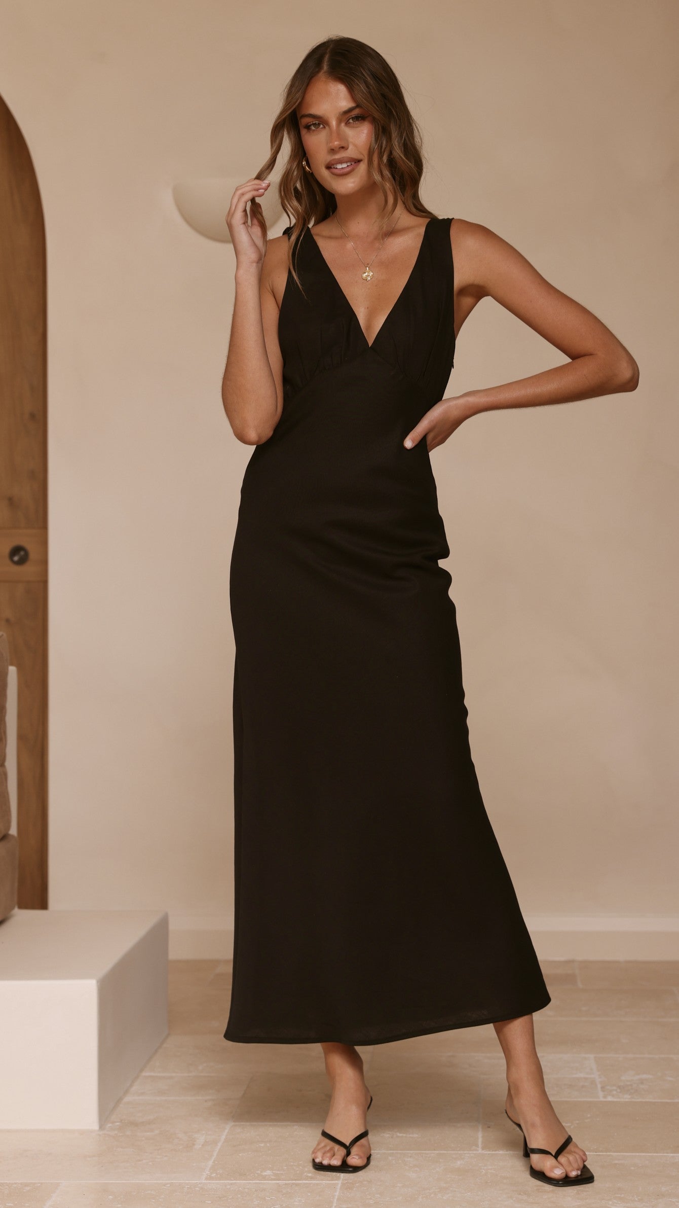 Sammie Linen Maxi Dress - Black - Billy J