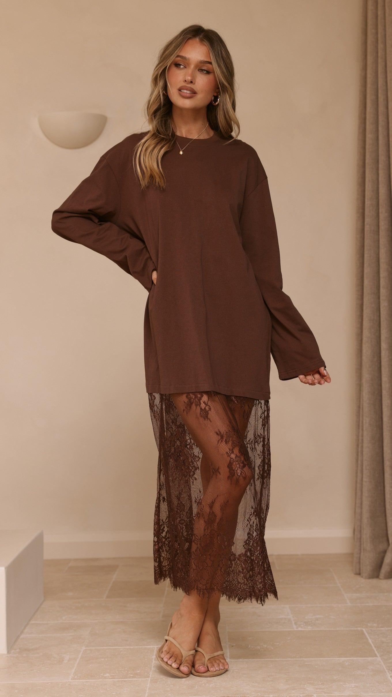 Kailey Lace Maxi Dress - Brown - Billy J