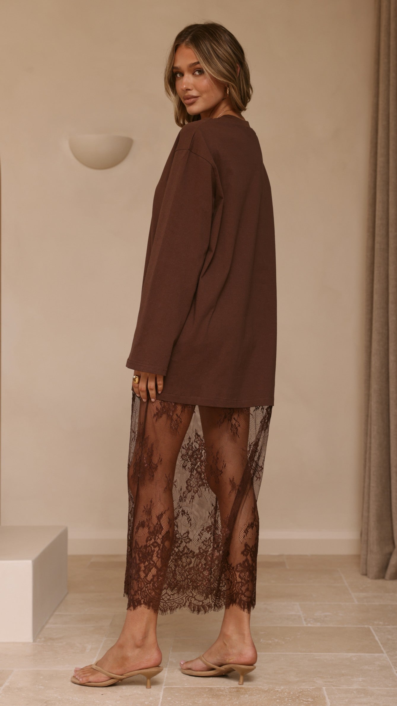 Kailey Lace Maxi Dress - Brown - Billy J