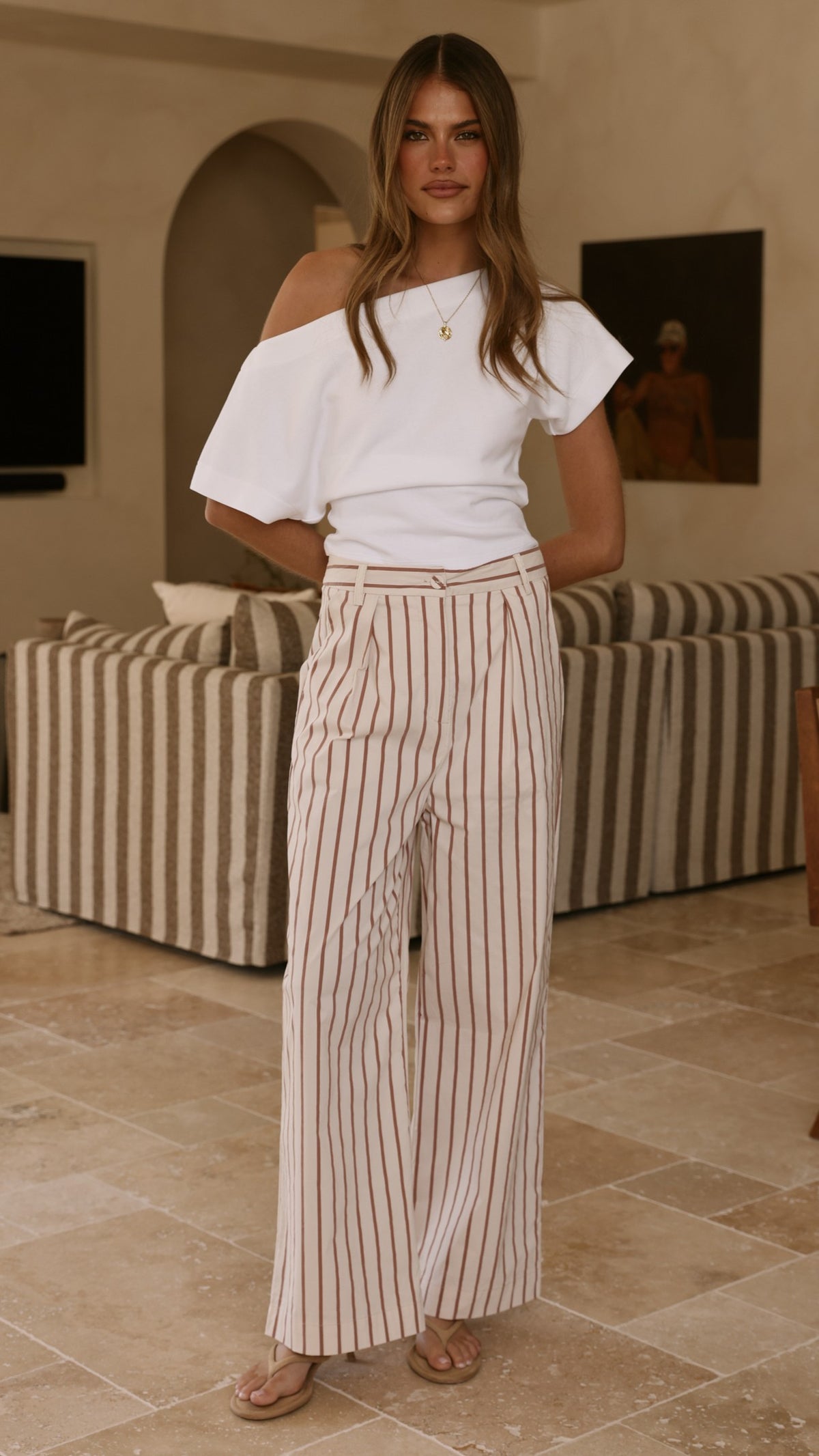 Tasmine Pants - White/Mauve Stripe - Billy J