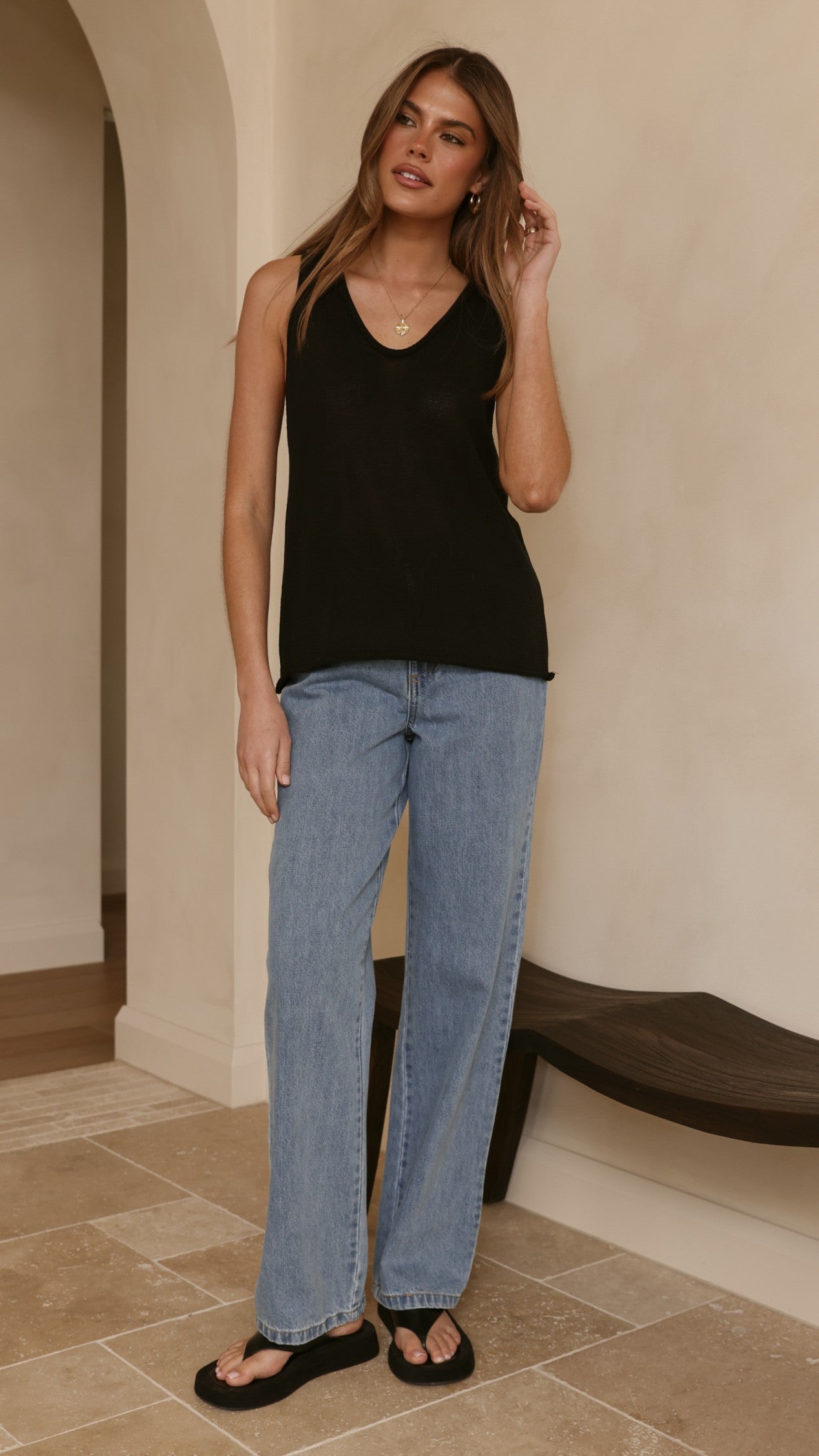 Annie Scoop Neck Tank - Black - Billy J
