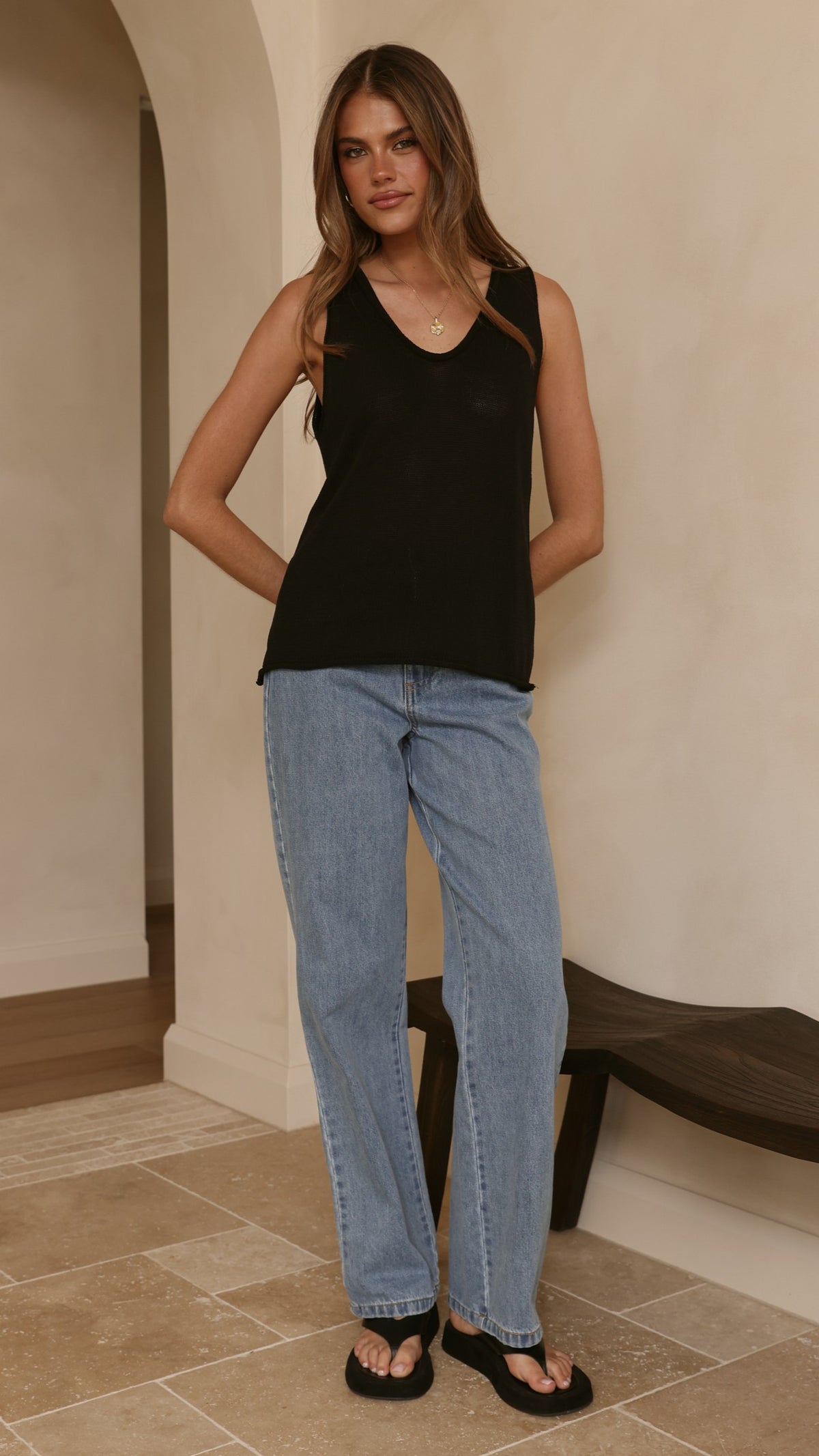 Annie Scoop Neck Tank - Black - Billy J