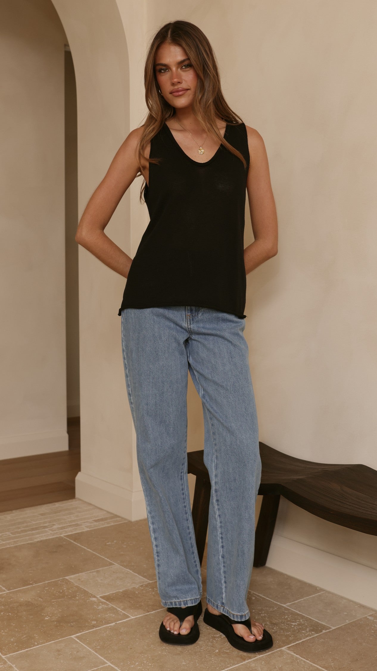 Annie Scoop Neck Tank - Black - Billy J