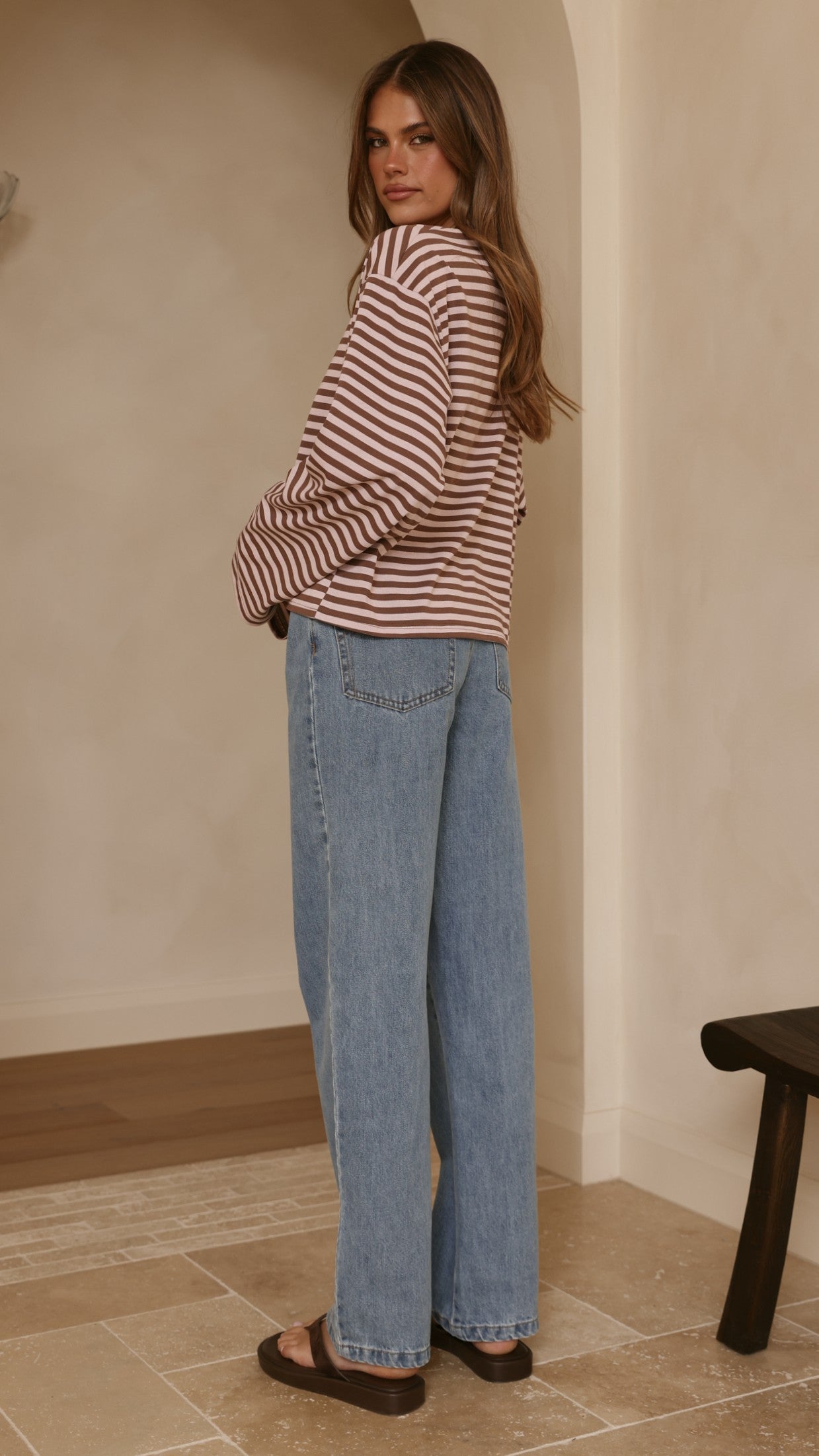 Solana Long Sleeve Top - Pink/Choc Stripe - Billy J