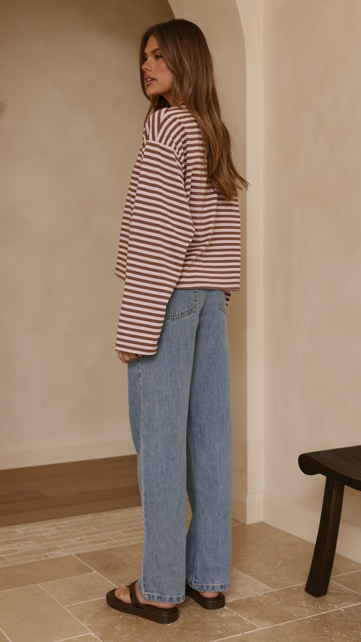 Solana Long Sleeve Top - Pink/Choc Stripe - Billy J