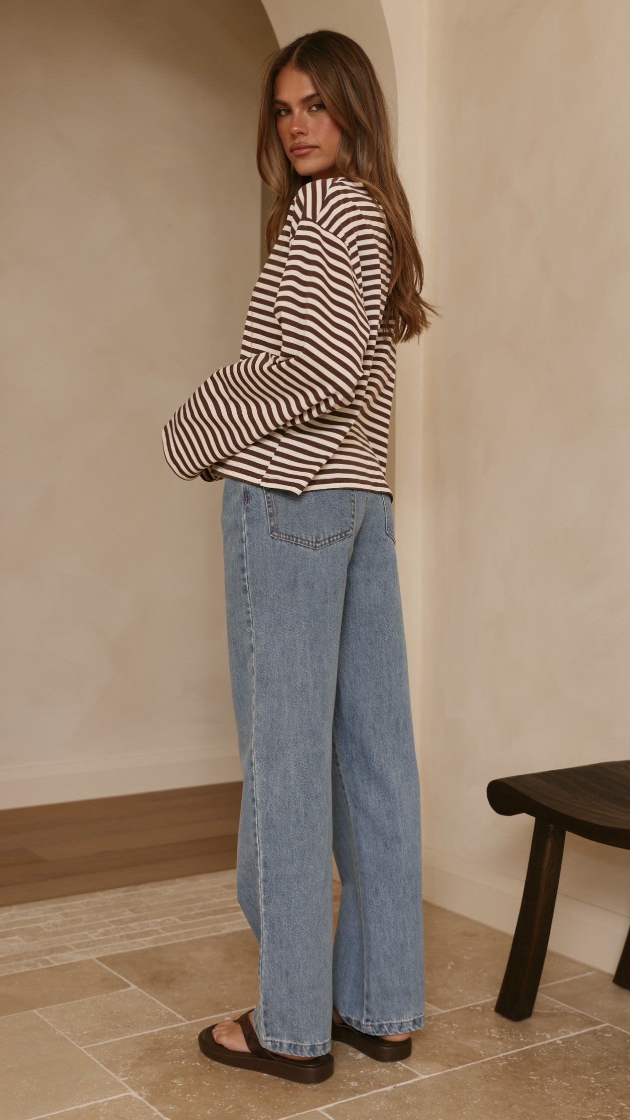 Solana Long Sleeve Top - Choc/White Stripe - Billy J