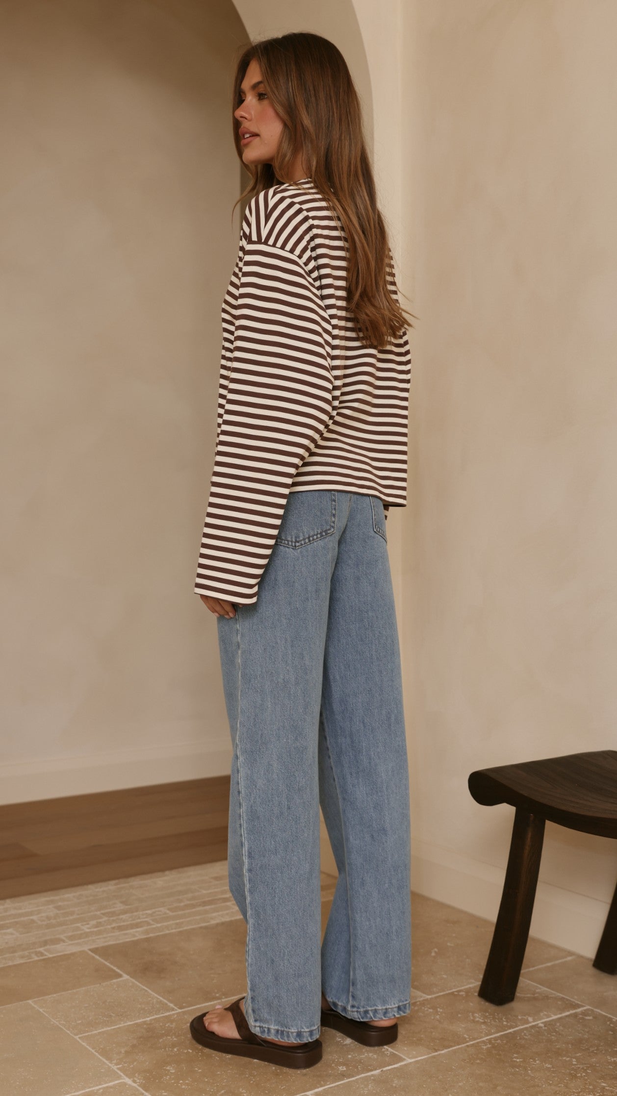 Solana Long Sleeve Top - Choc/White Stripe - Billy J