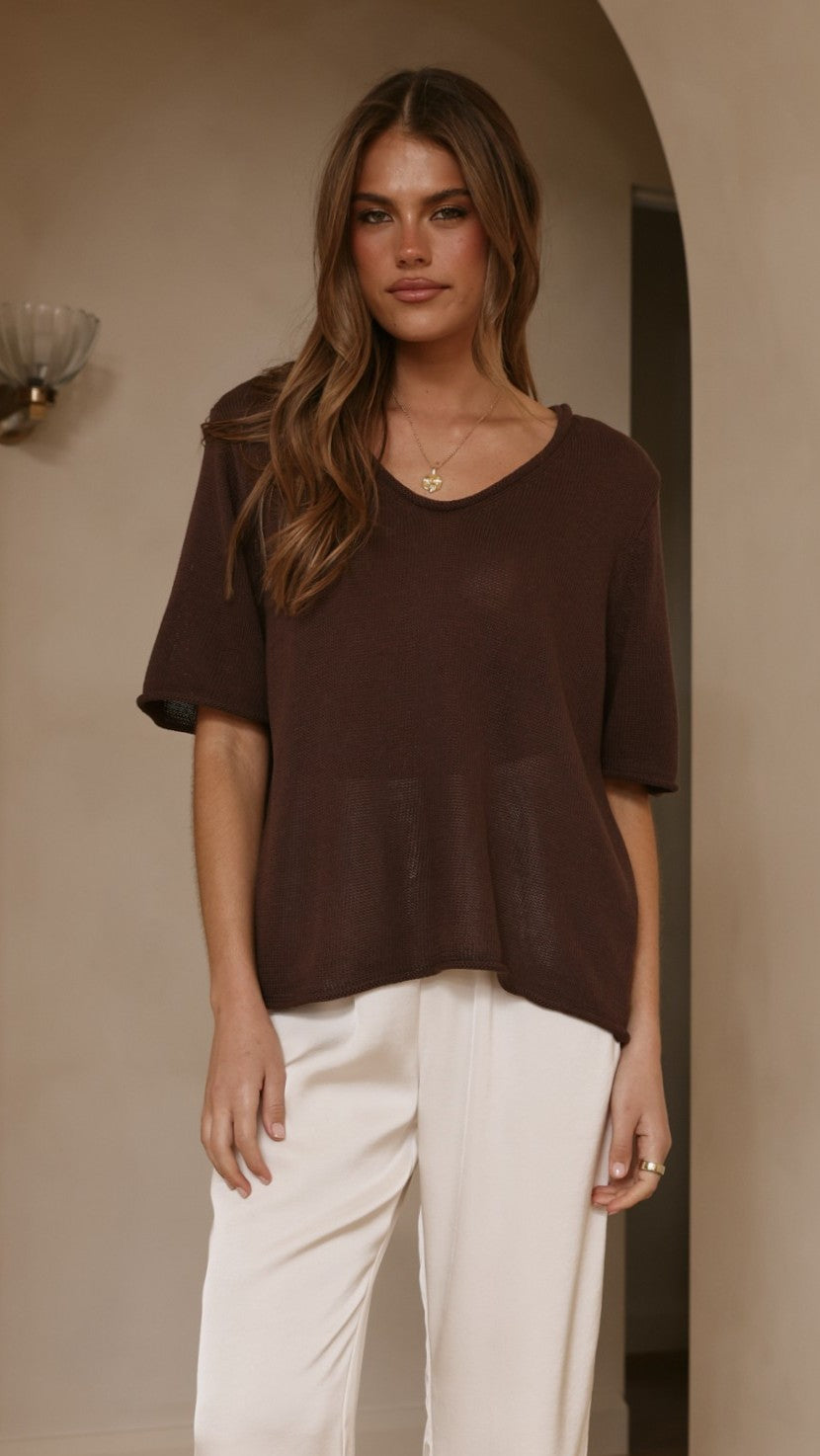 Spring Scoop Neck Tee - Chocolate - Billy J