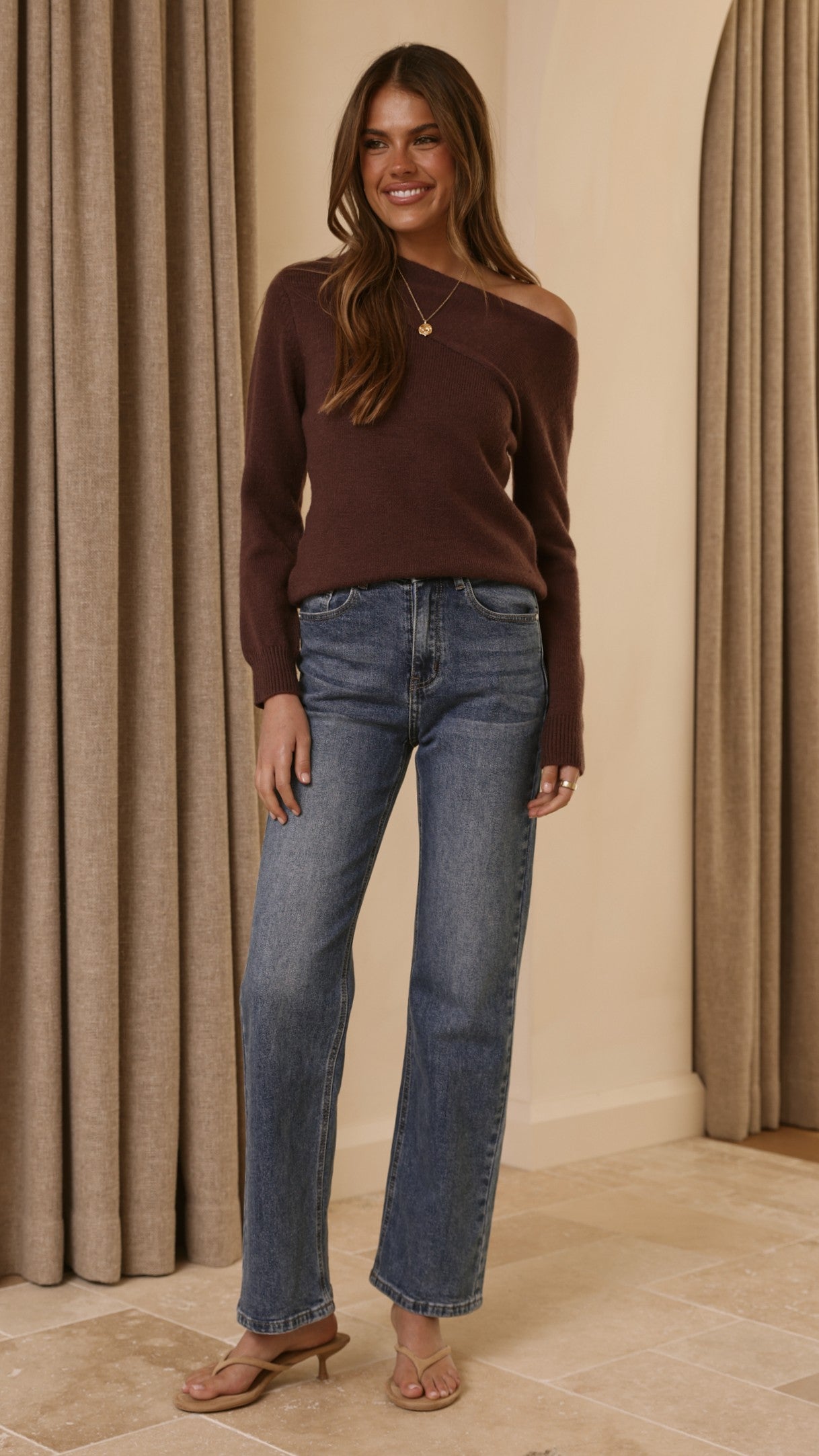 Briella Boat Neck Sweater - Brown - Billy J