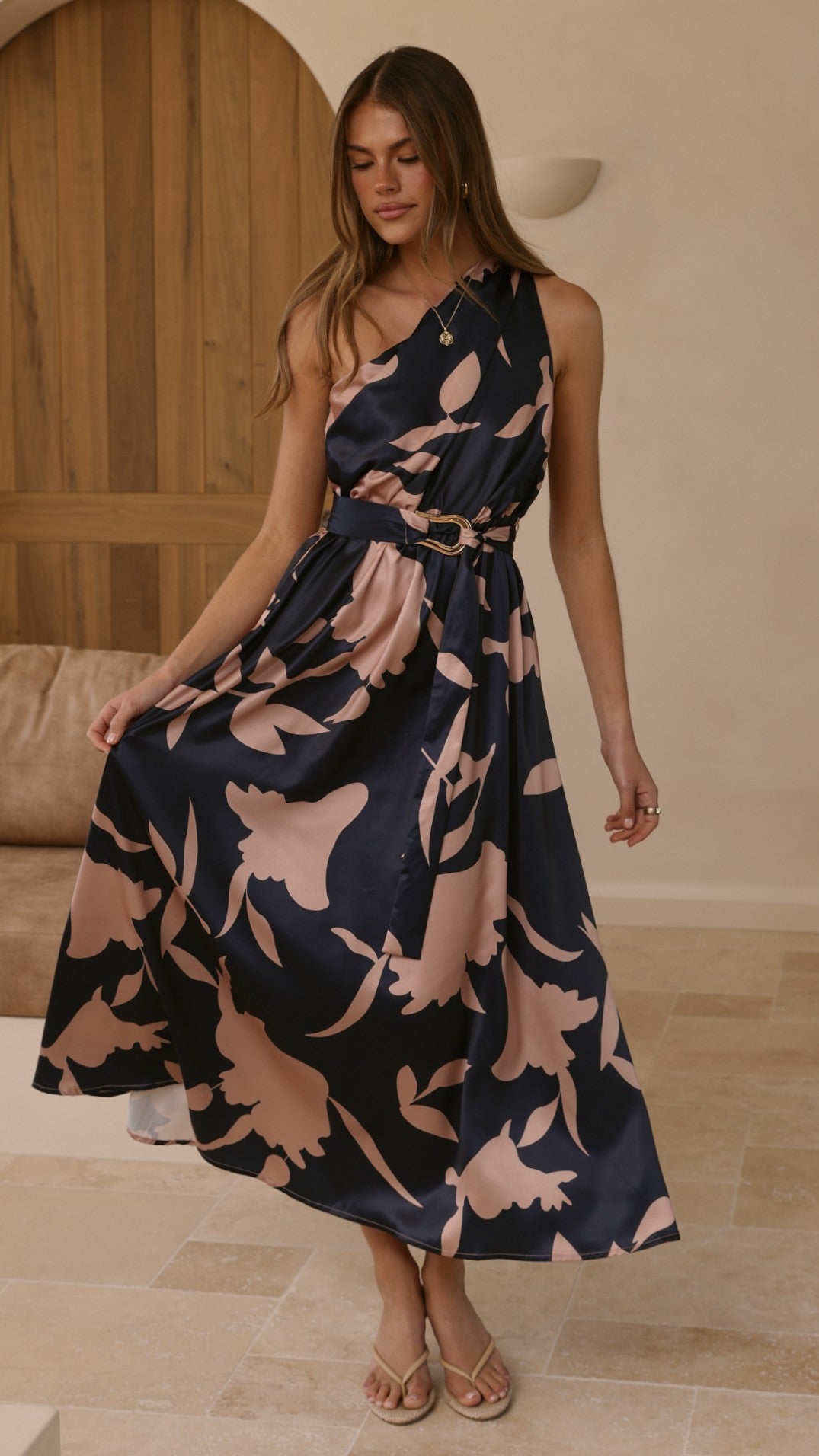 Hadas Maxi Dress - Navy/Pink Print - Billy J