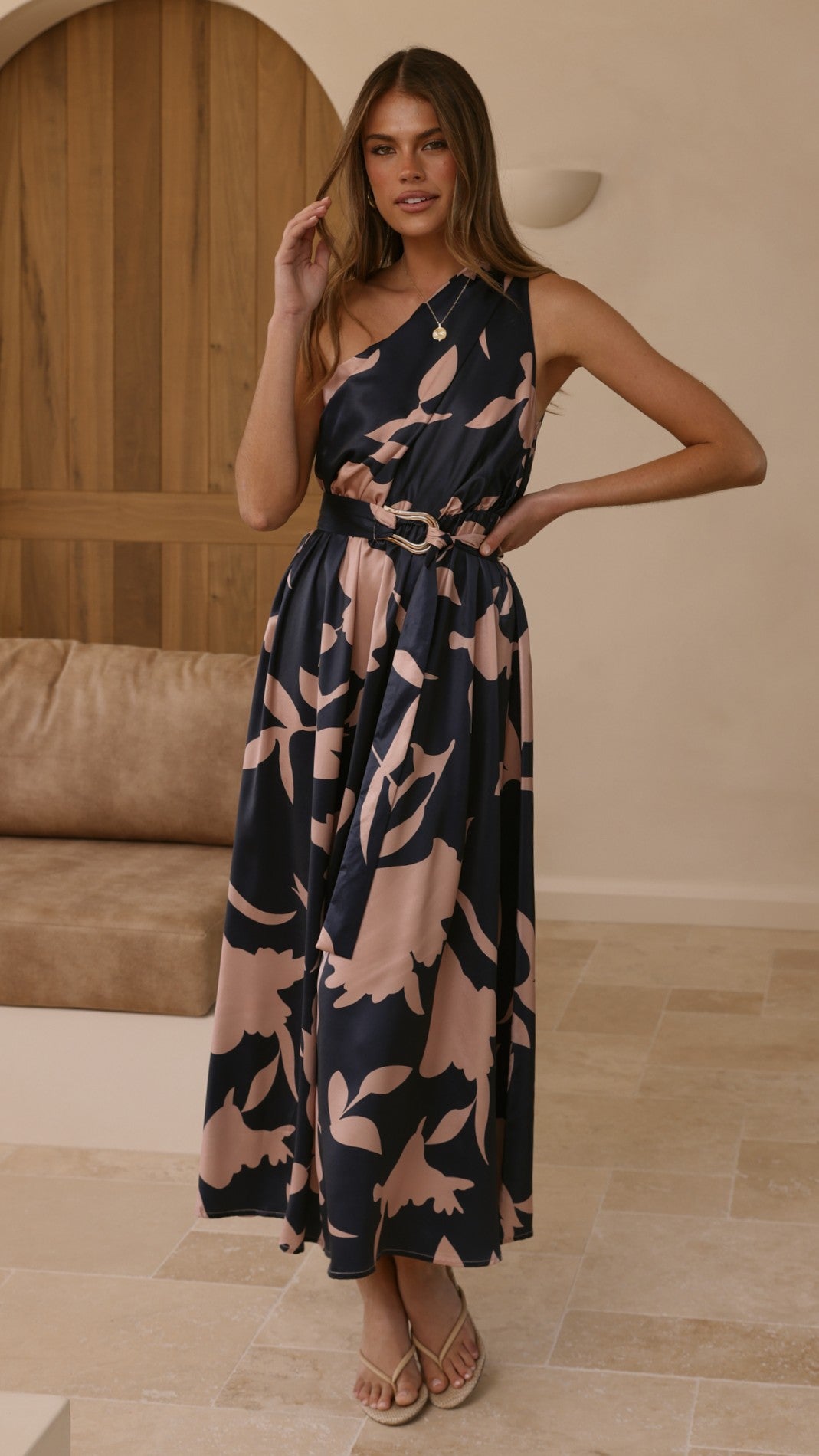 Hadas Maxi Dress - Navy/Pink Print - Billy J