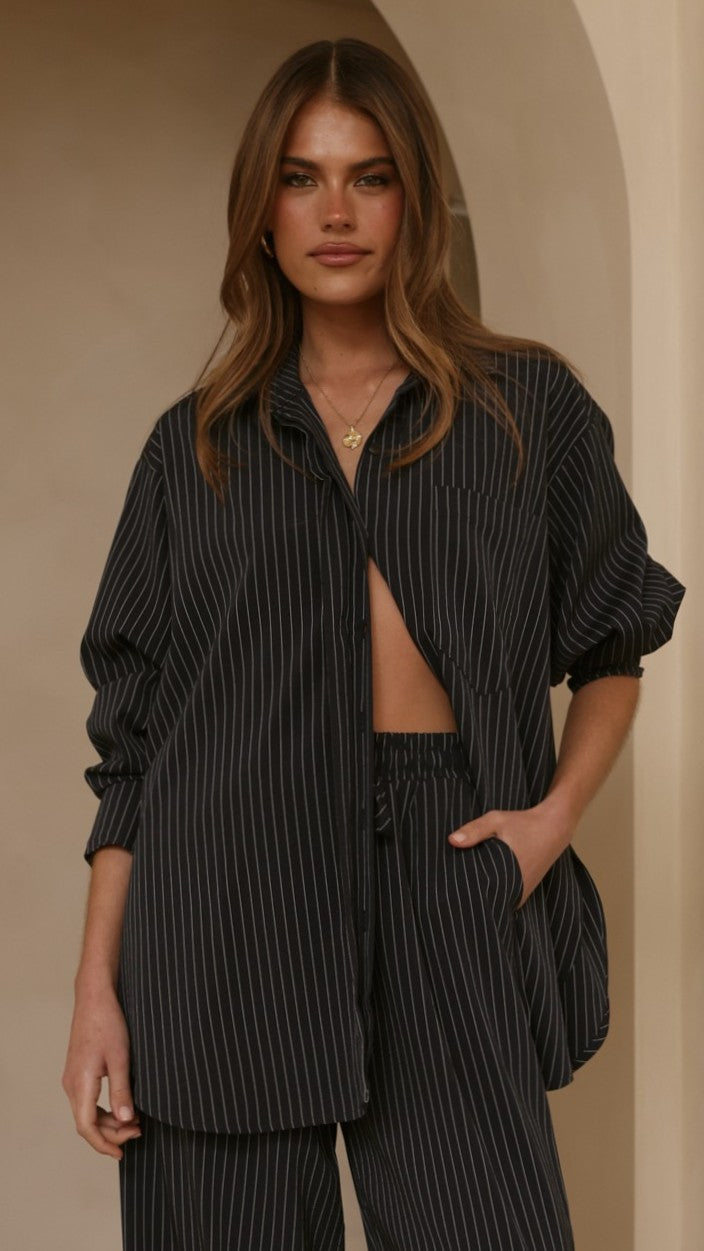 Zaila Long Sleeve Shirt - Navy/White Stripe - Billy J