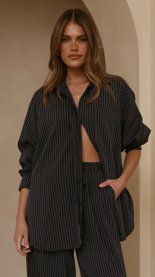 Zaila Long Sleeve Shirt - Navy/White Stripe - Billy J