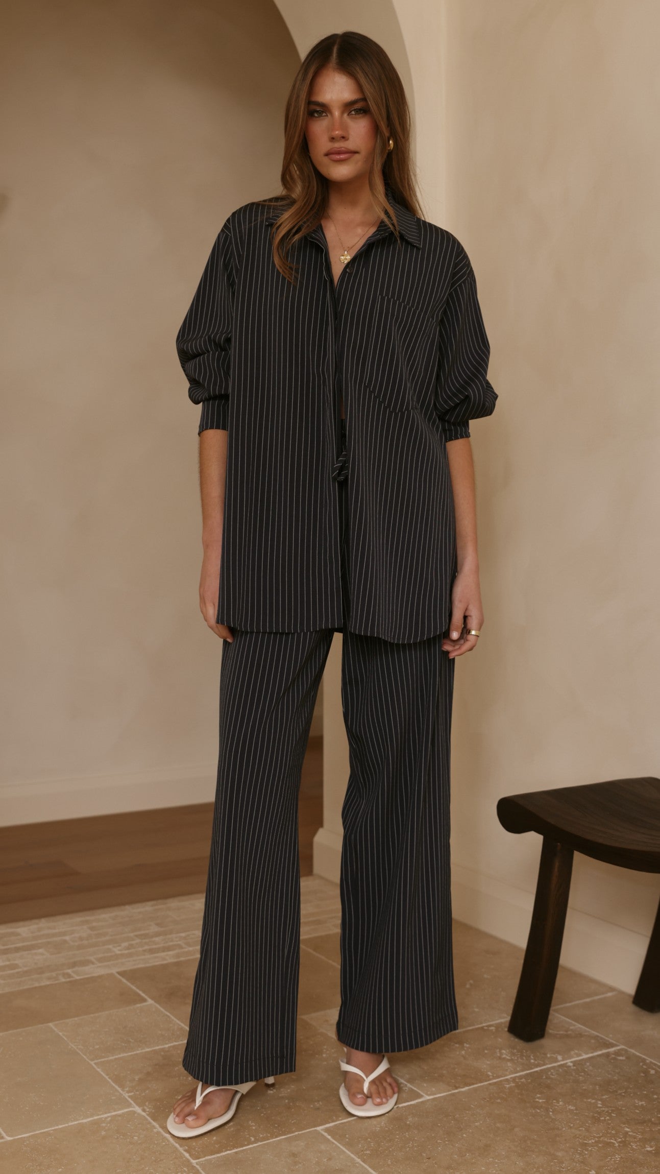 Zaila Long Sleeve Shirt - Navy/White Stripe - Billy J