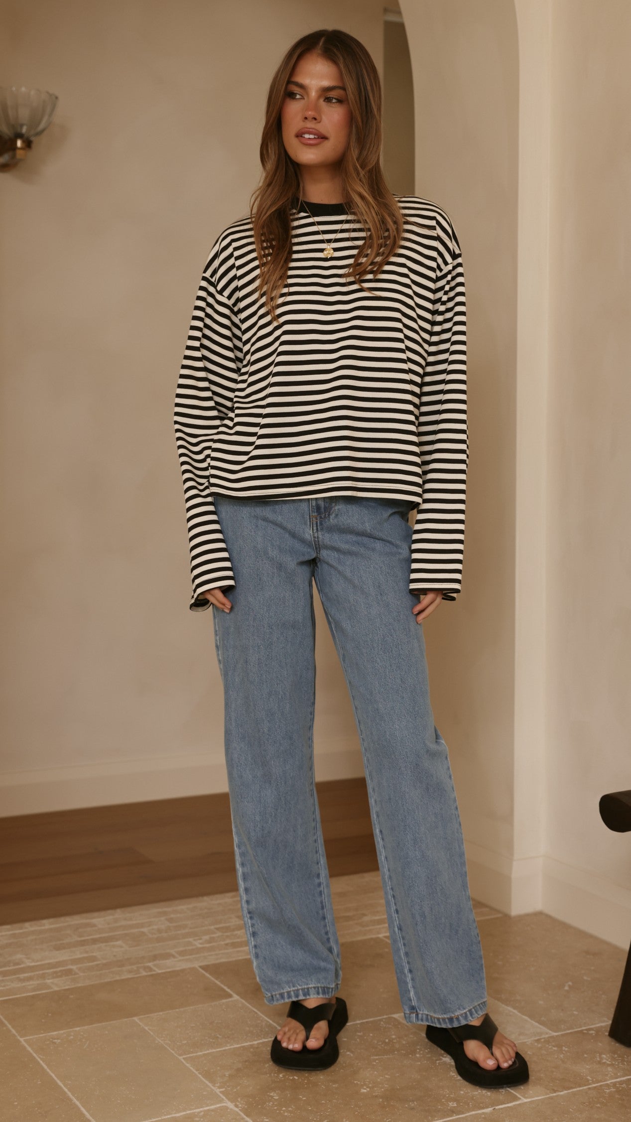 Solana Long Sleeve Top - Black/White Stripe - Billy J