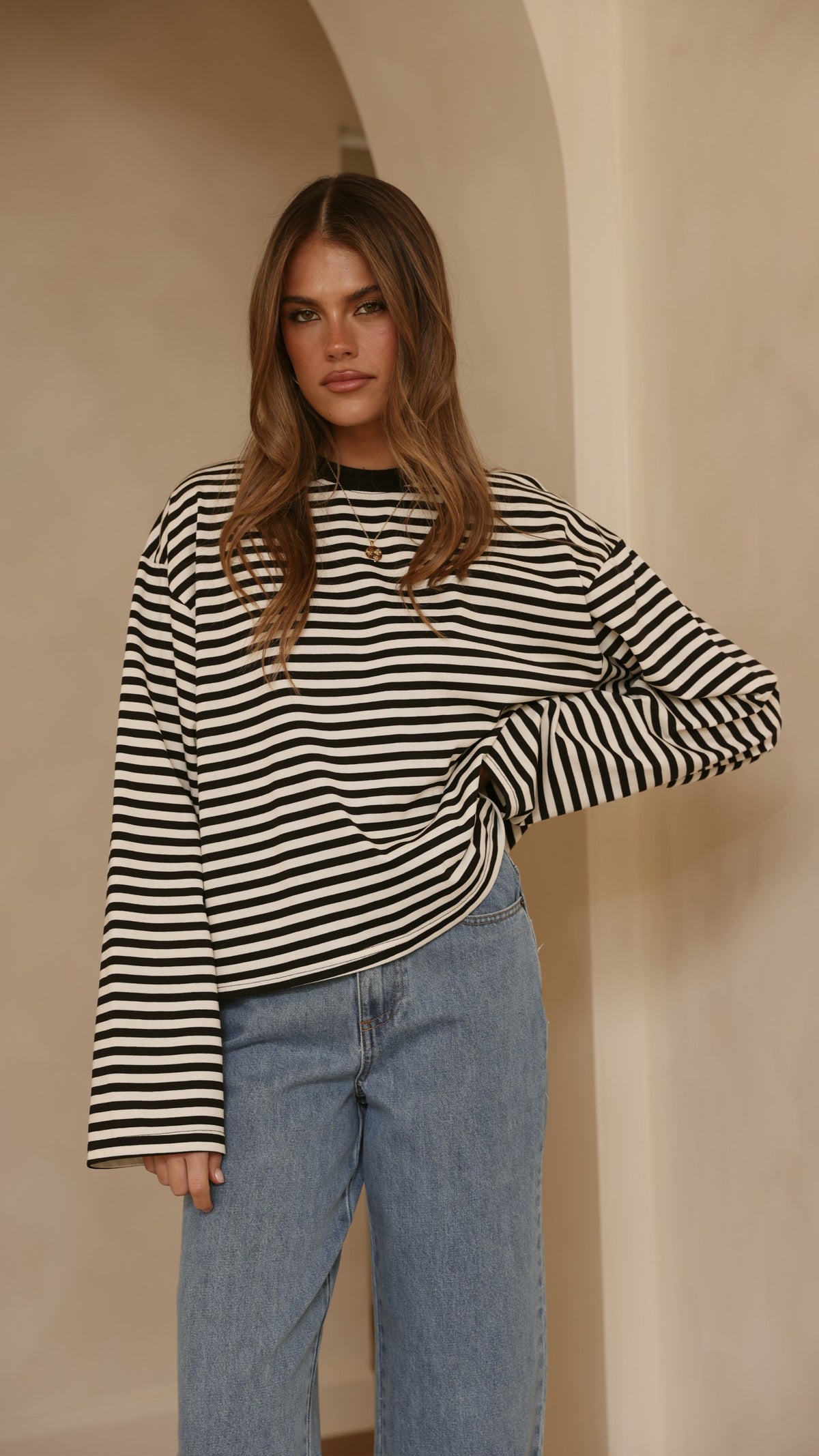 Solana Long Sleeve Top - Black/White Stripe - Billy J