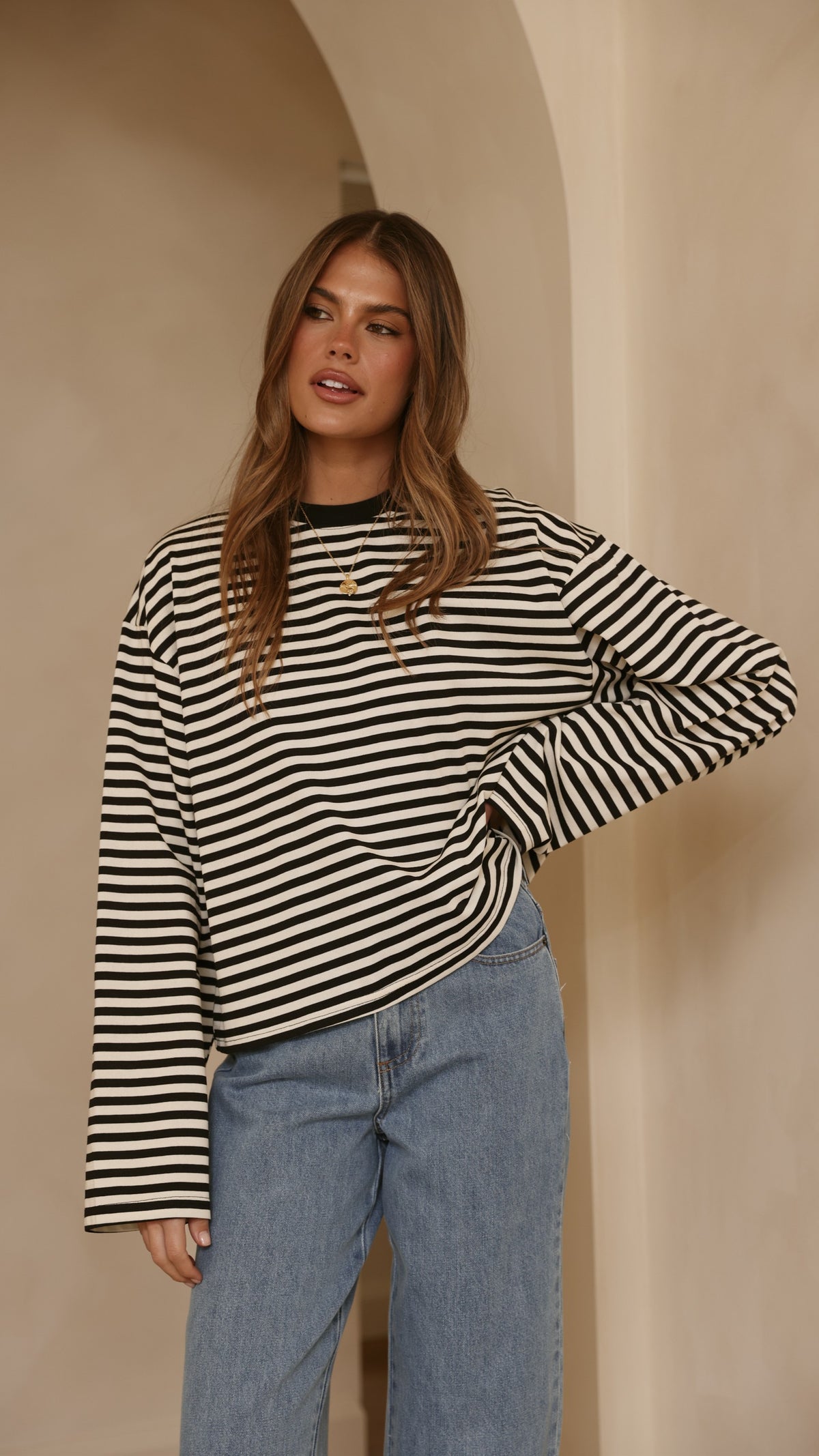 Solana Long Sleeve Top - Black/White Stripe - Billy J