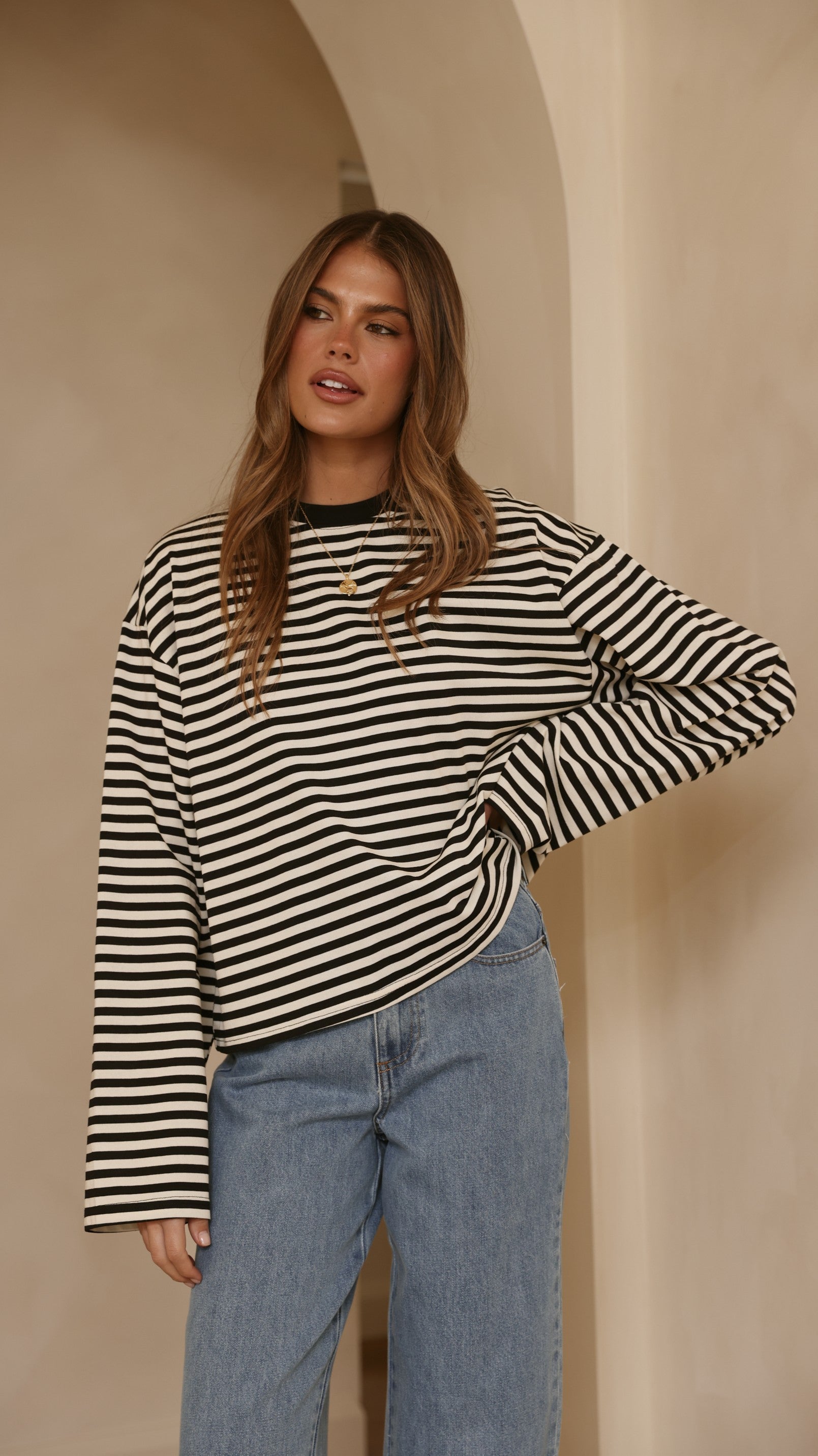 Solana Long Sleeve Top - Black/White Stripe - Billy J