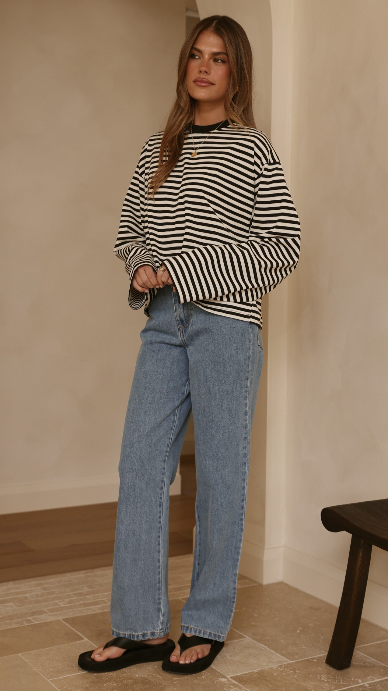 Solana Long Sleeve Top - Black/White Stripe - Billy J