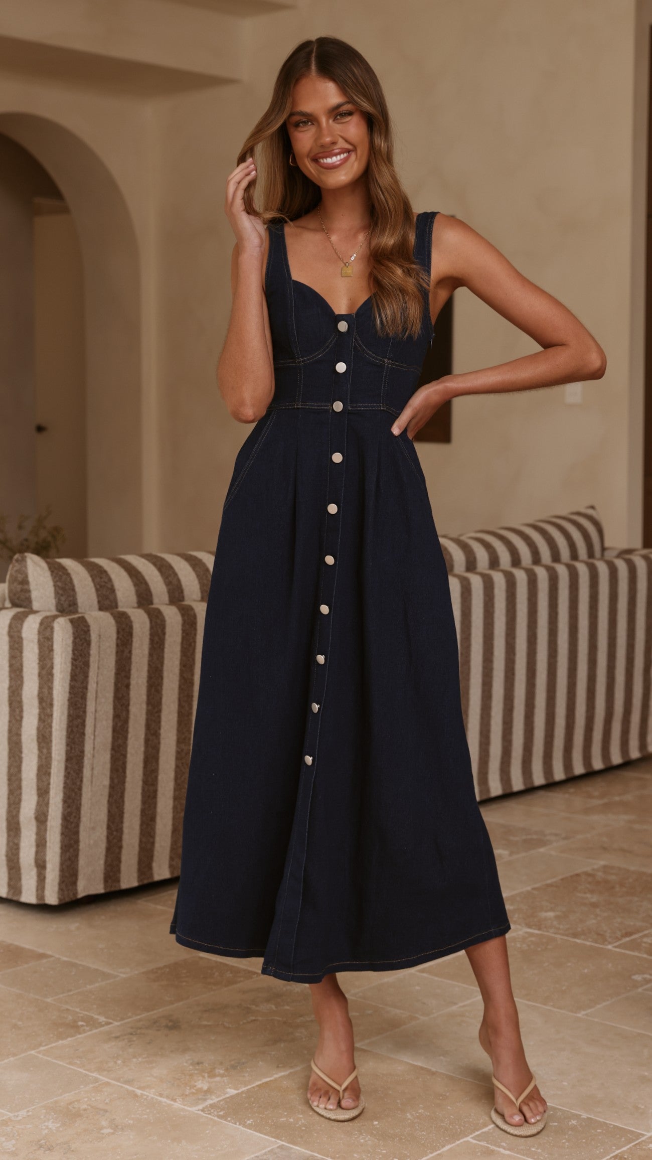 Abrianna Midi Dress - Dark Denim - Billy J