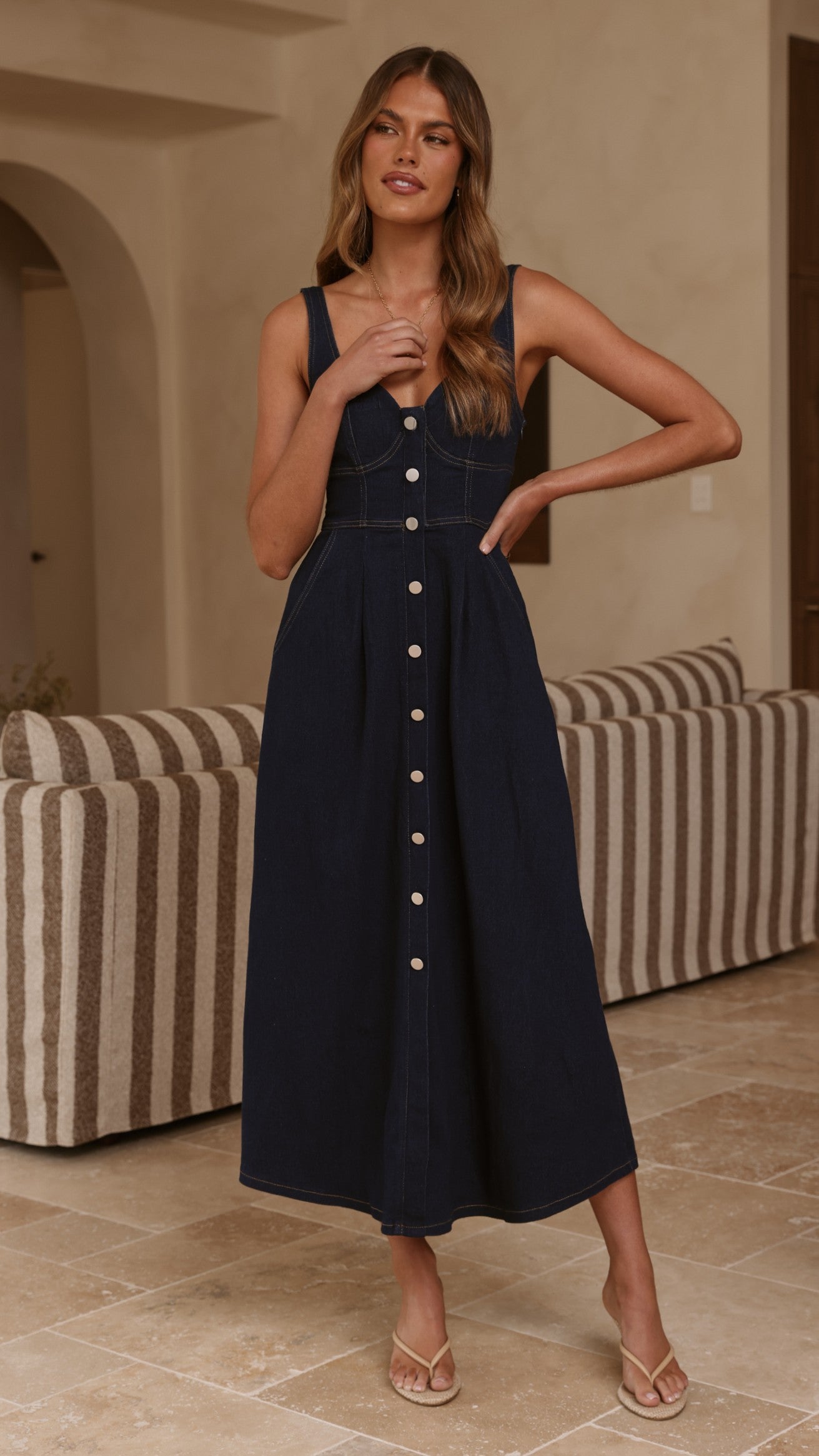 Abrianna Midi Dress - Dark Denim - Billy J