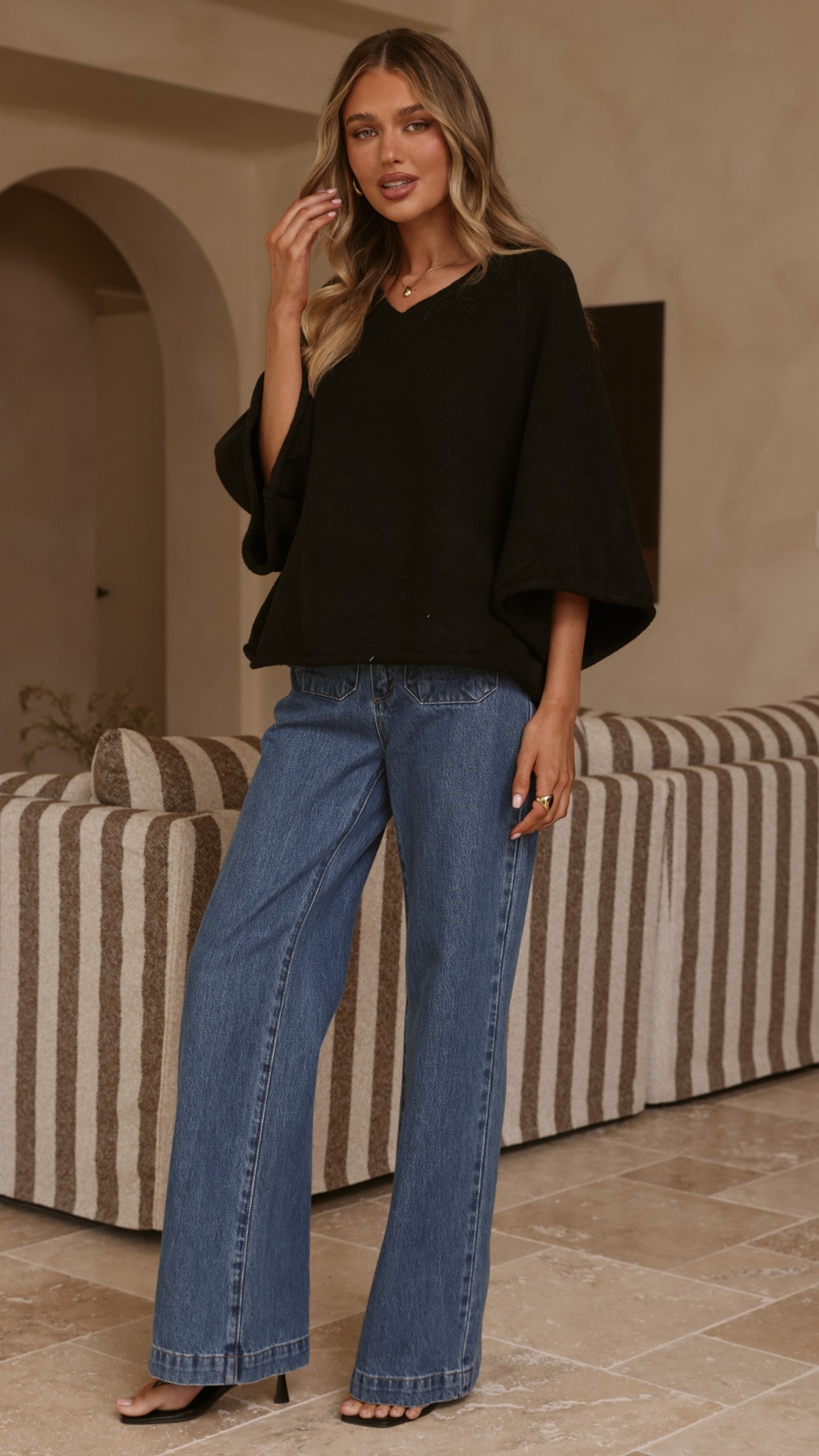 Paisley V Neck Knit - Black - Billy J