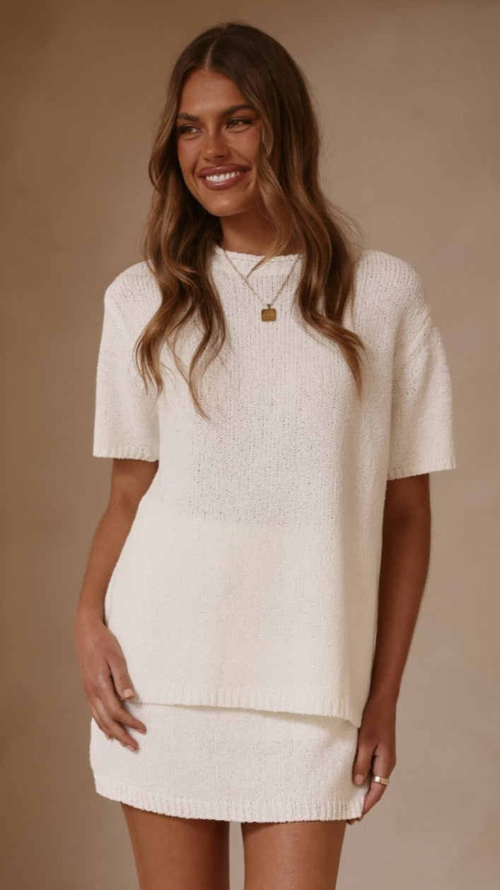 Casey Oversized Knit Tee - Off White - Billy J