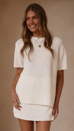 Casey Oversized Knit Tee - Off White - Billy J