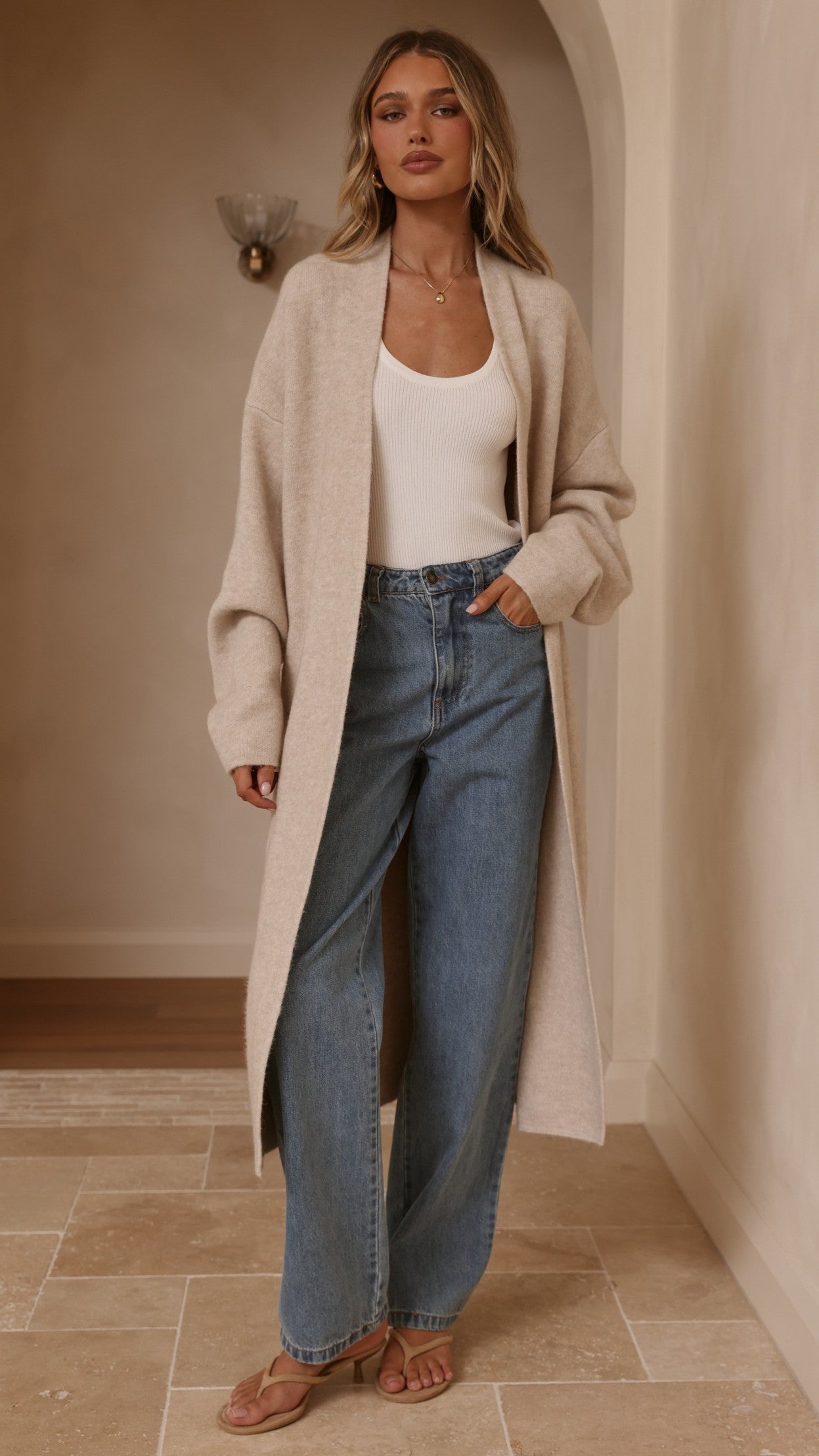 Romy Longline Cardigan - Oat - Billy J