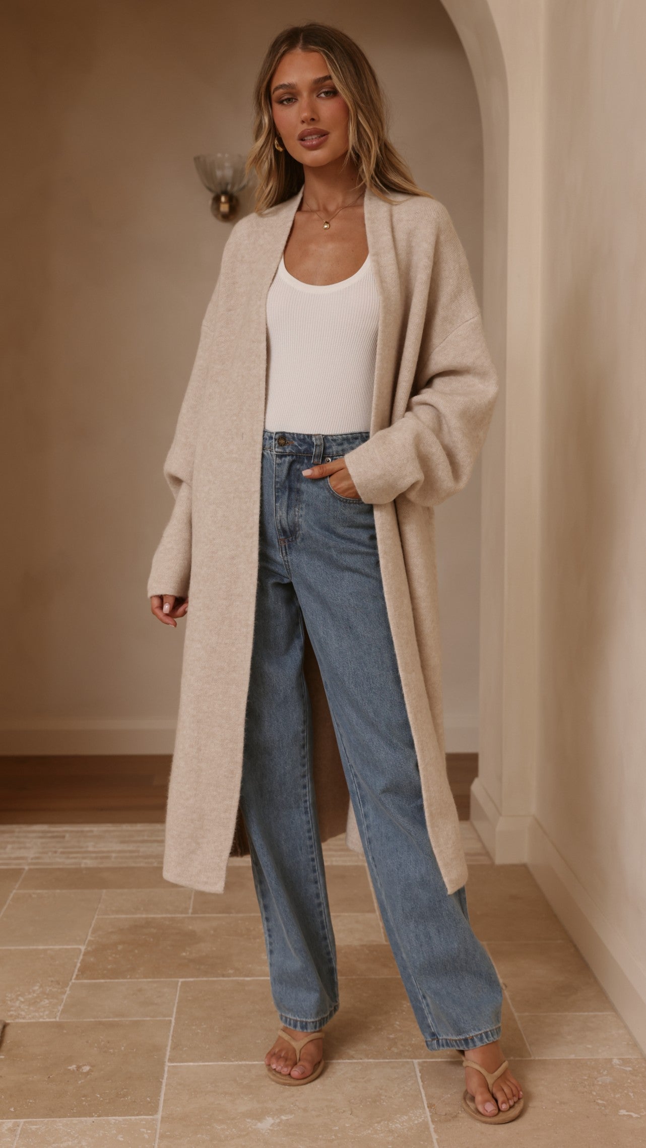 Romy Longline Cardigan - Oat - Billy J