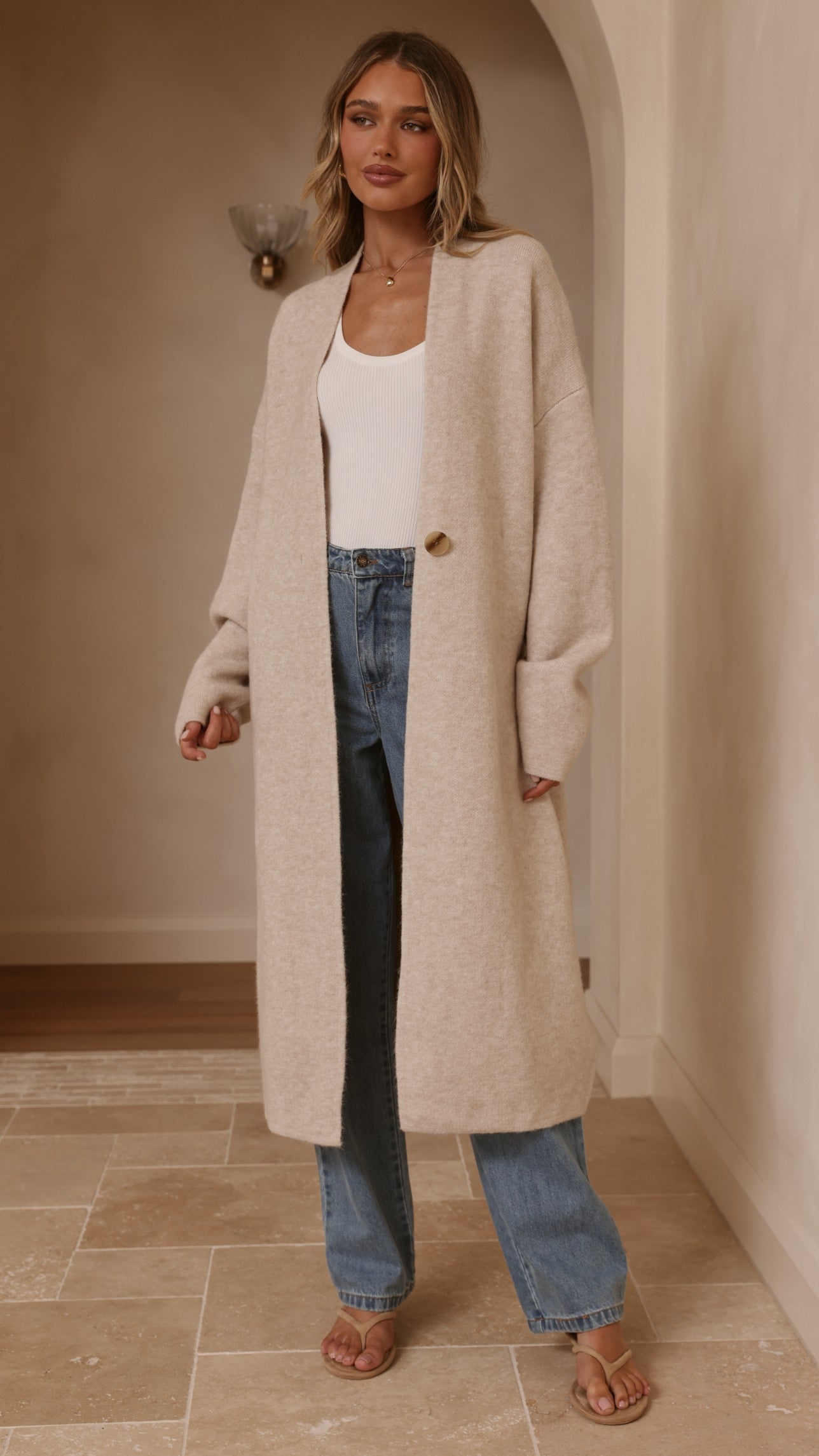 Romy Longline Cardigan - Oat - Billy J
