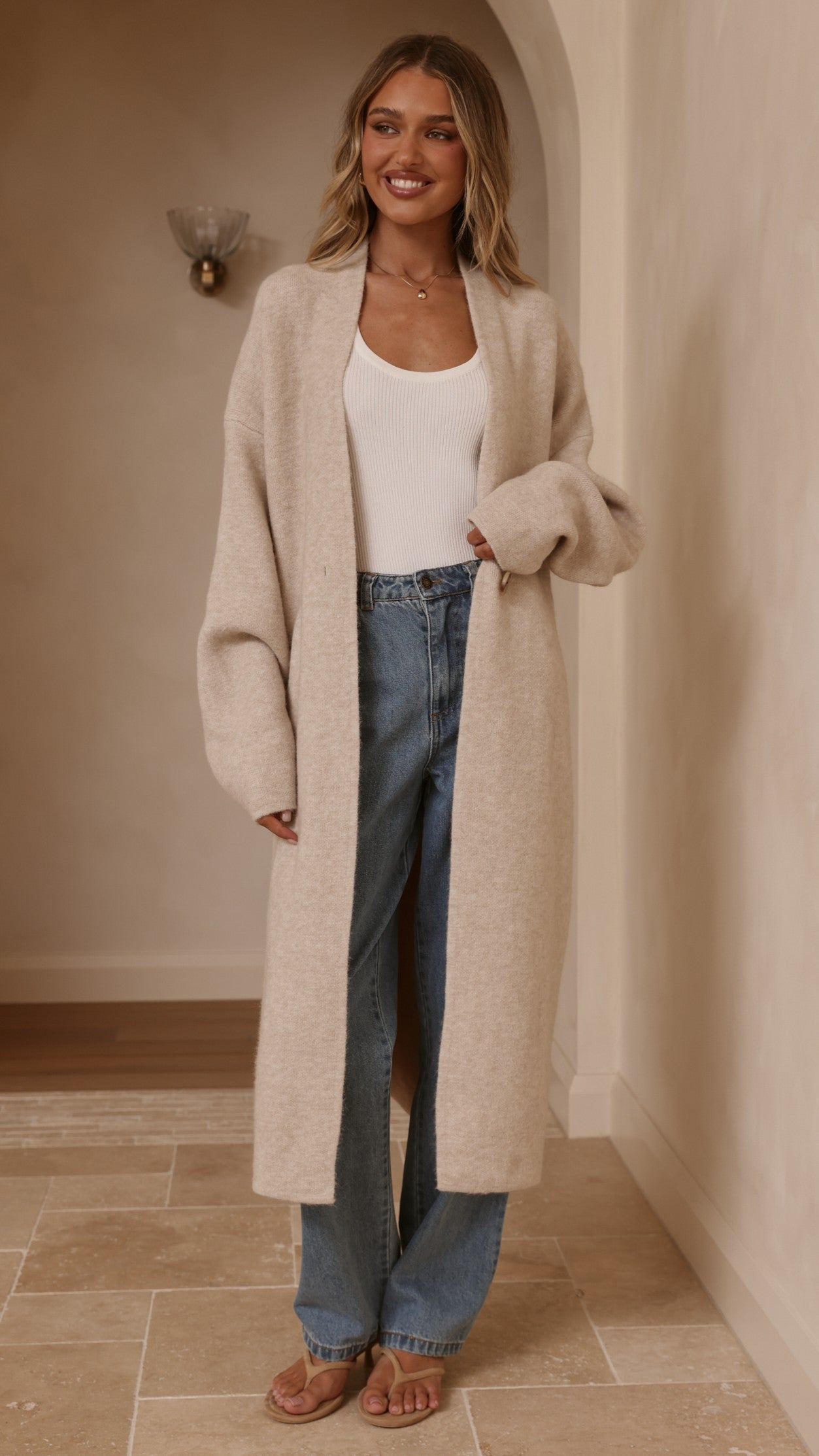 Romy Longline Cardigan - Oat - Billy J