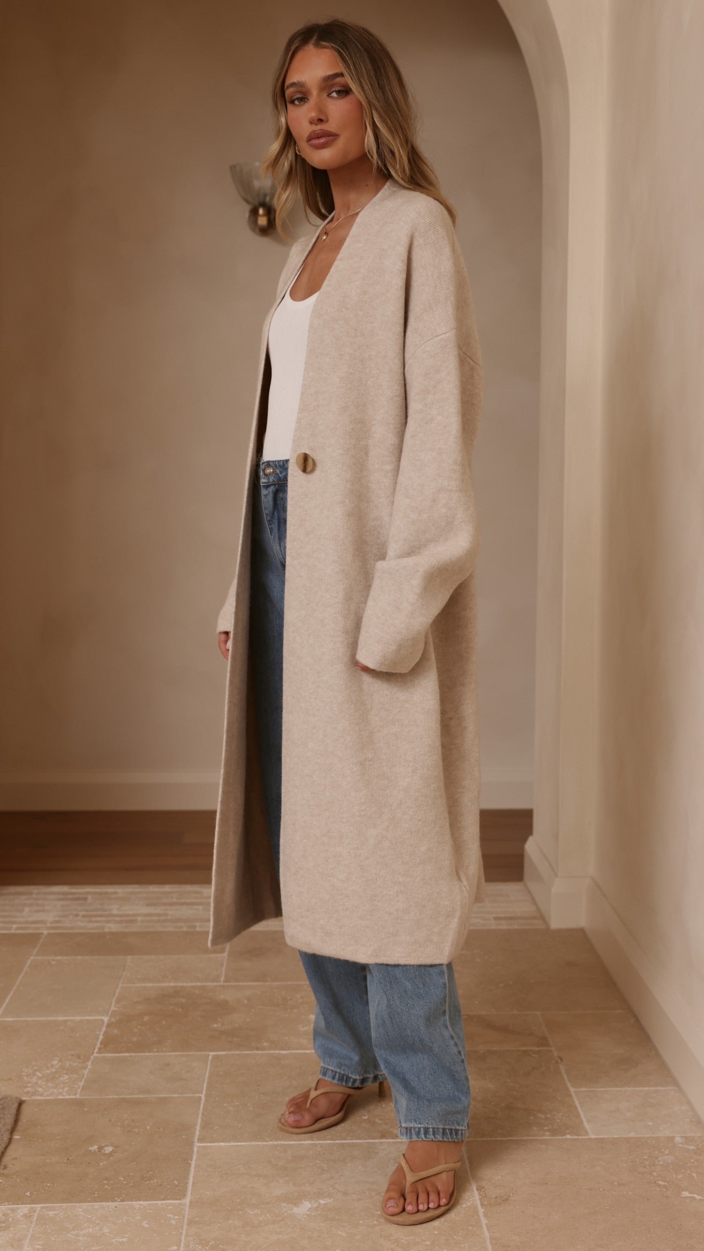 Romy Longline Cardigan - Oat - Billy J