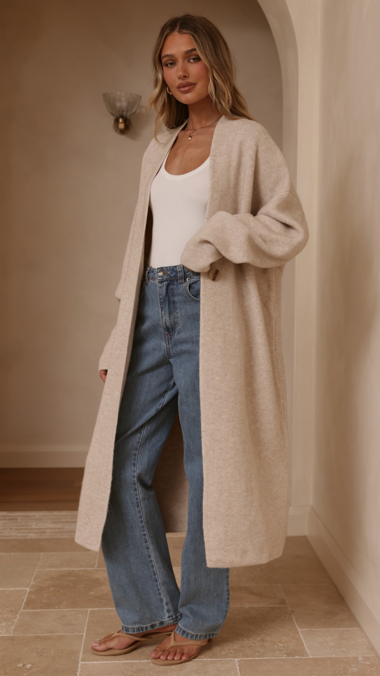 Romy Longline Cardigan - Oat - Billy J