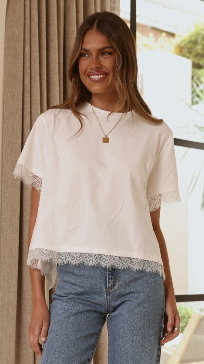 Clare Lace Back T-Shirt - White - Billy J
