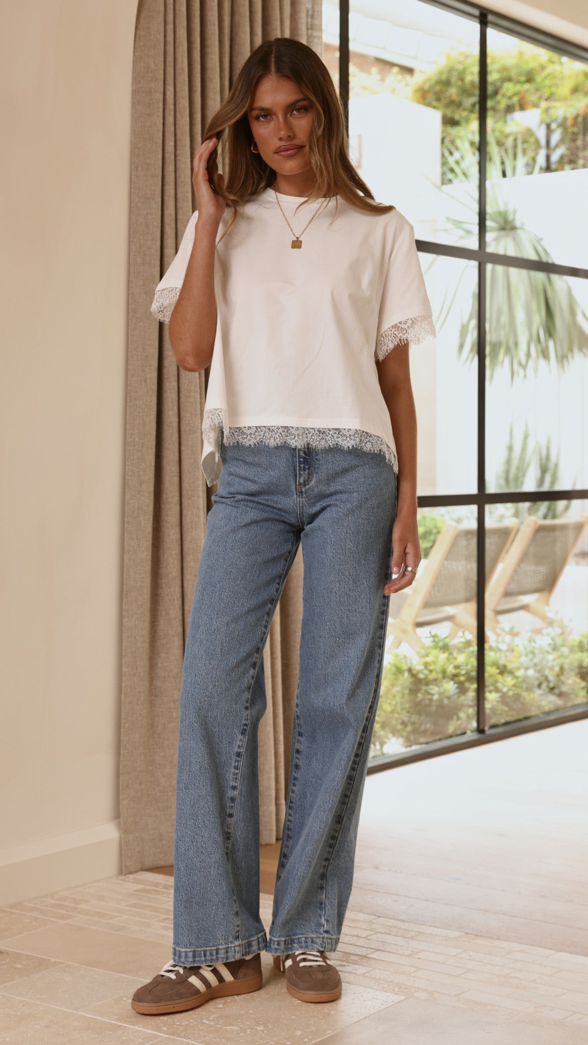 Clare Lace Back T-Shirt - White - Billy J