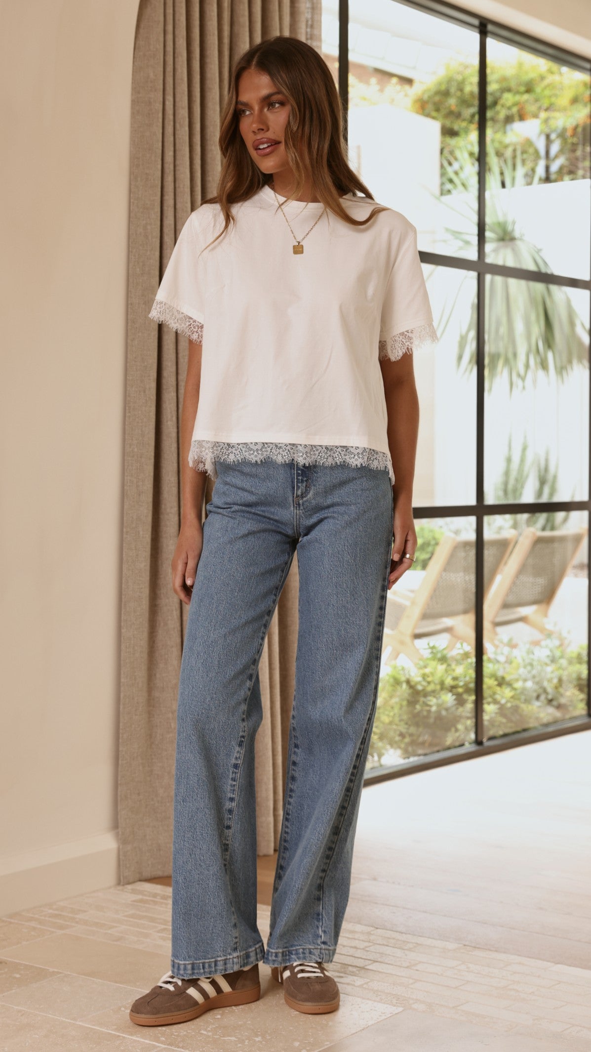 Clare Lace Back T-Shirt - White - Billy J