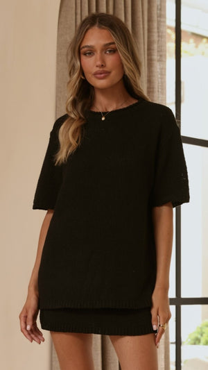 Casey Oversized Knit Tee - Black - Billy J