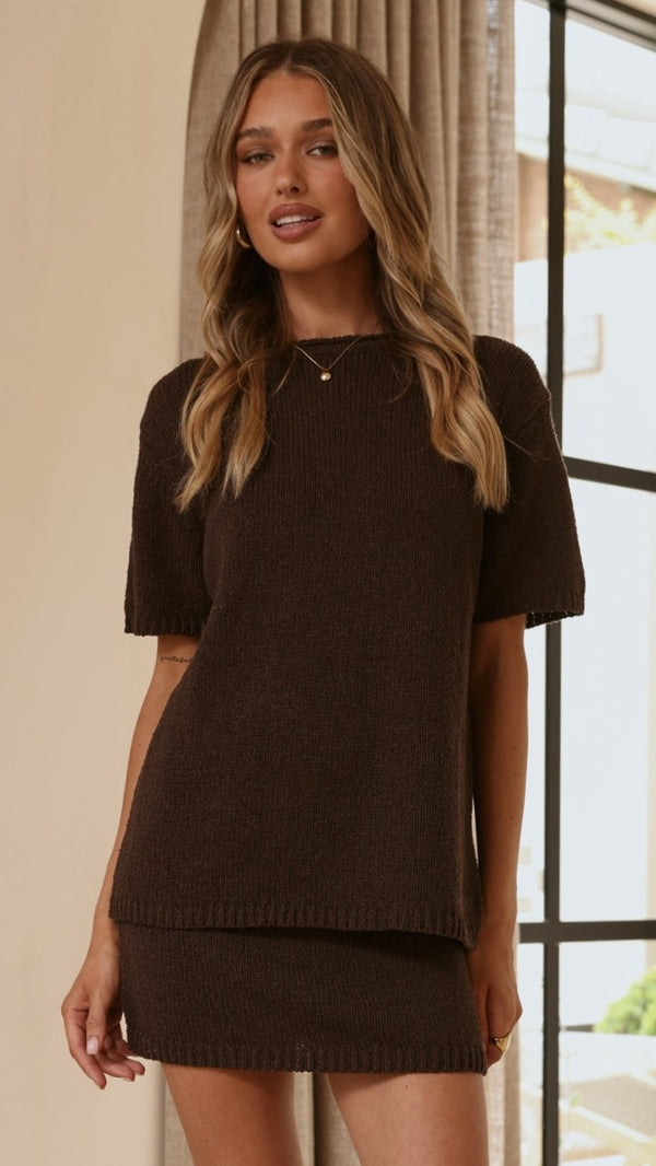 Casey Oversized Knit Tee - Chocolate - Billy J