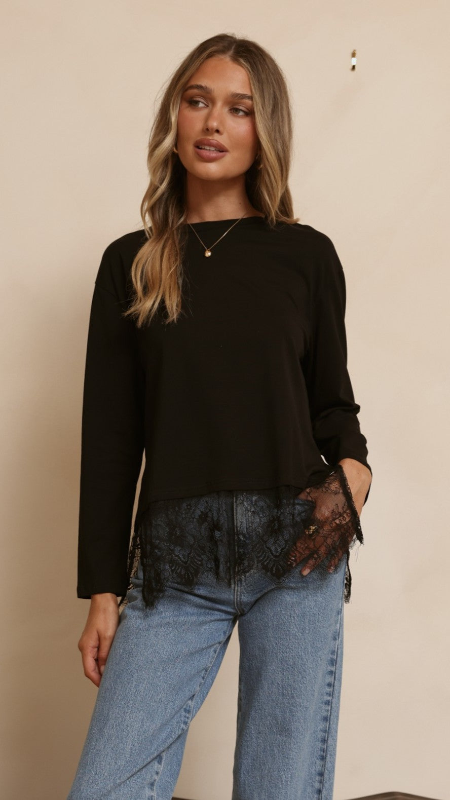 Alina Lace Trim Top - Black - Billy J