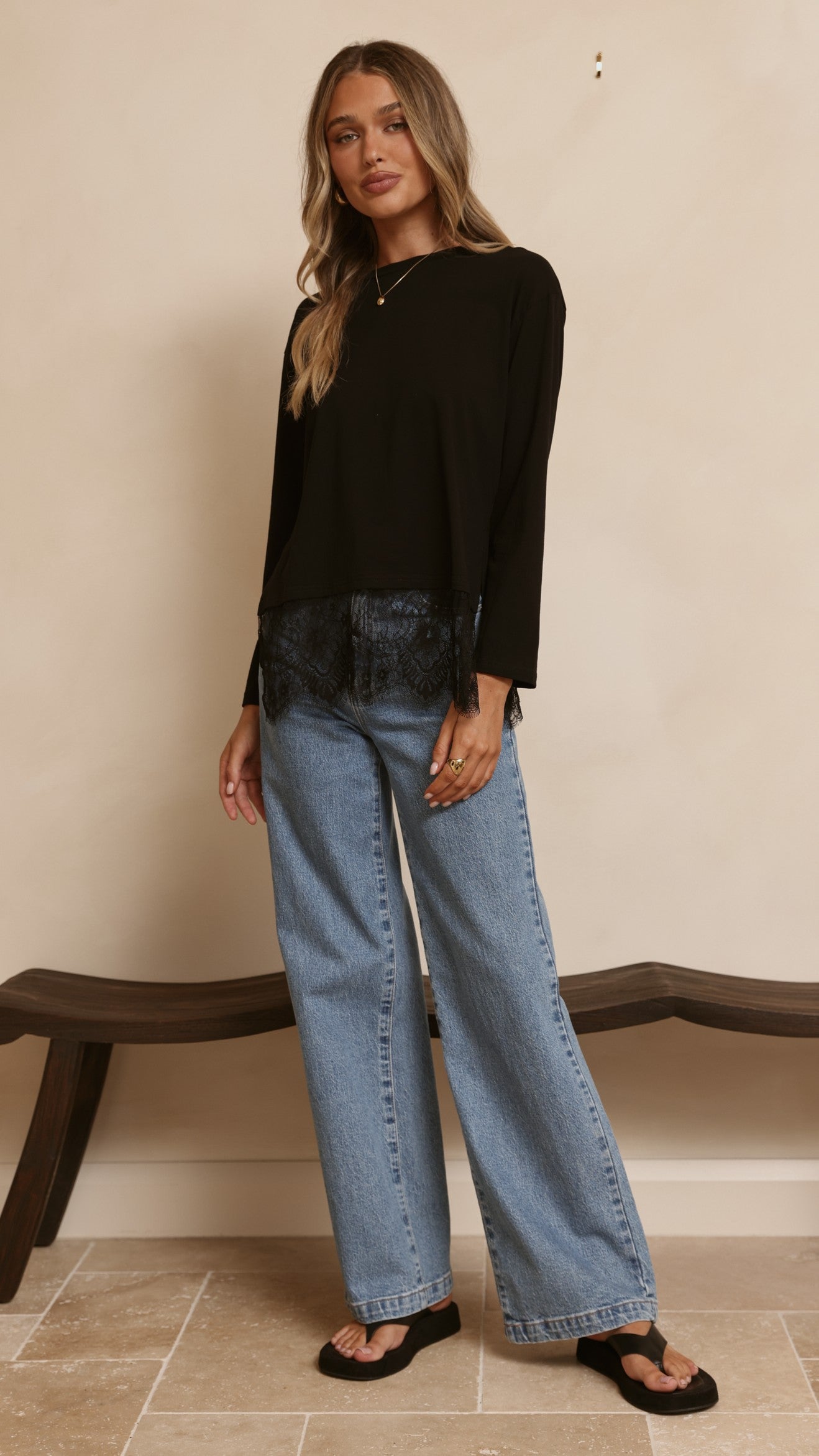 Alina Lace Trim Top - Black - Billy J