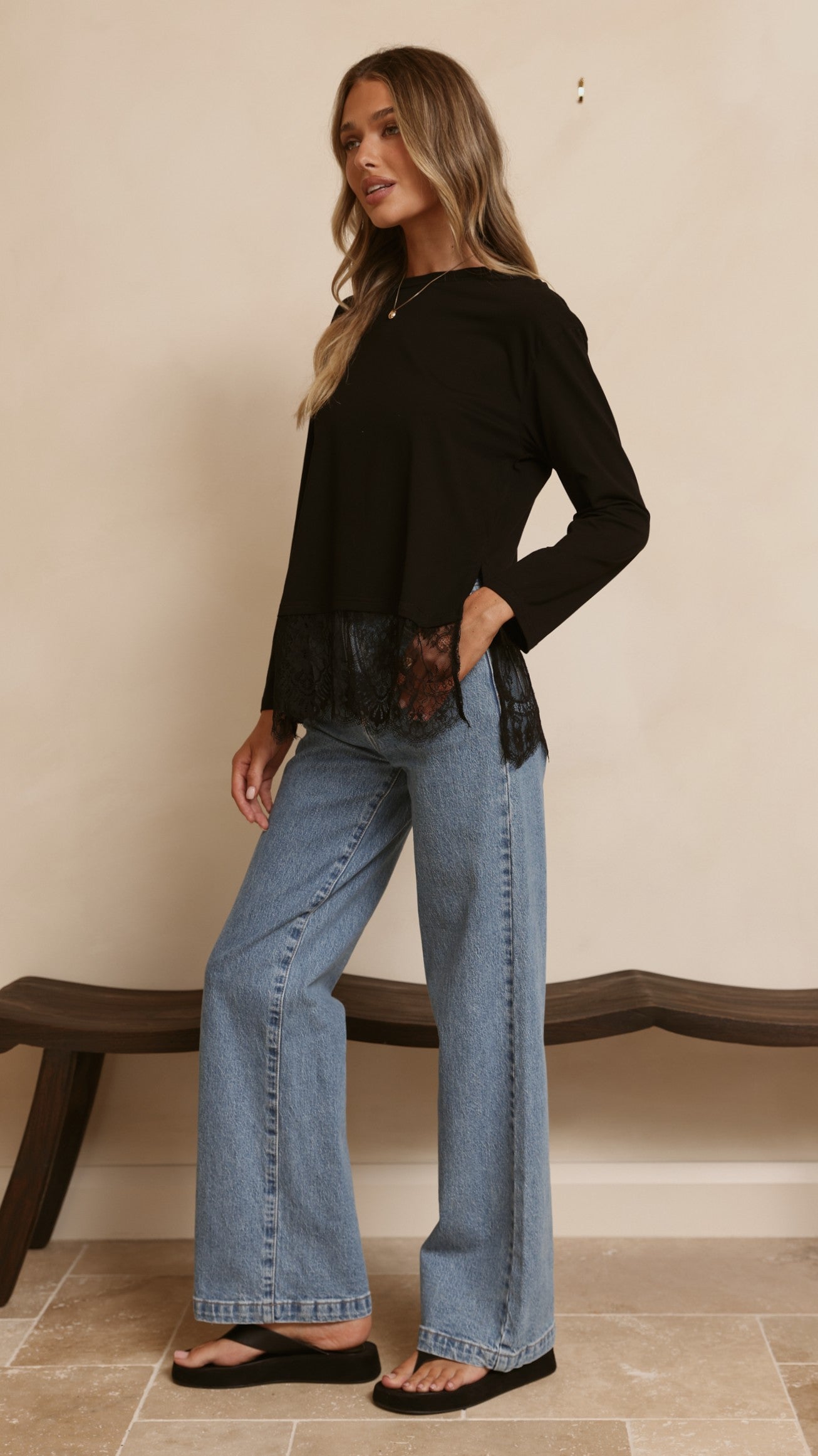 Alina Lace Trim Top - Black - Billy J