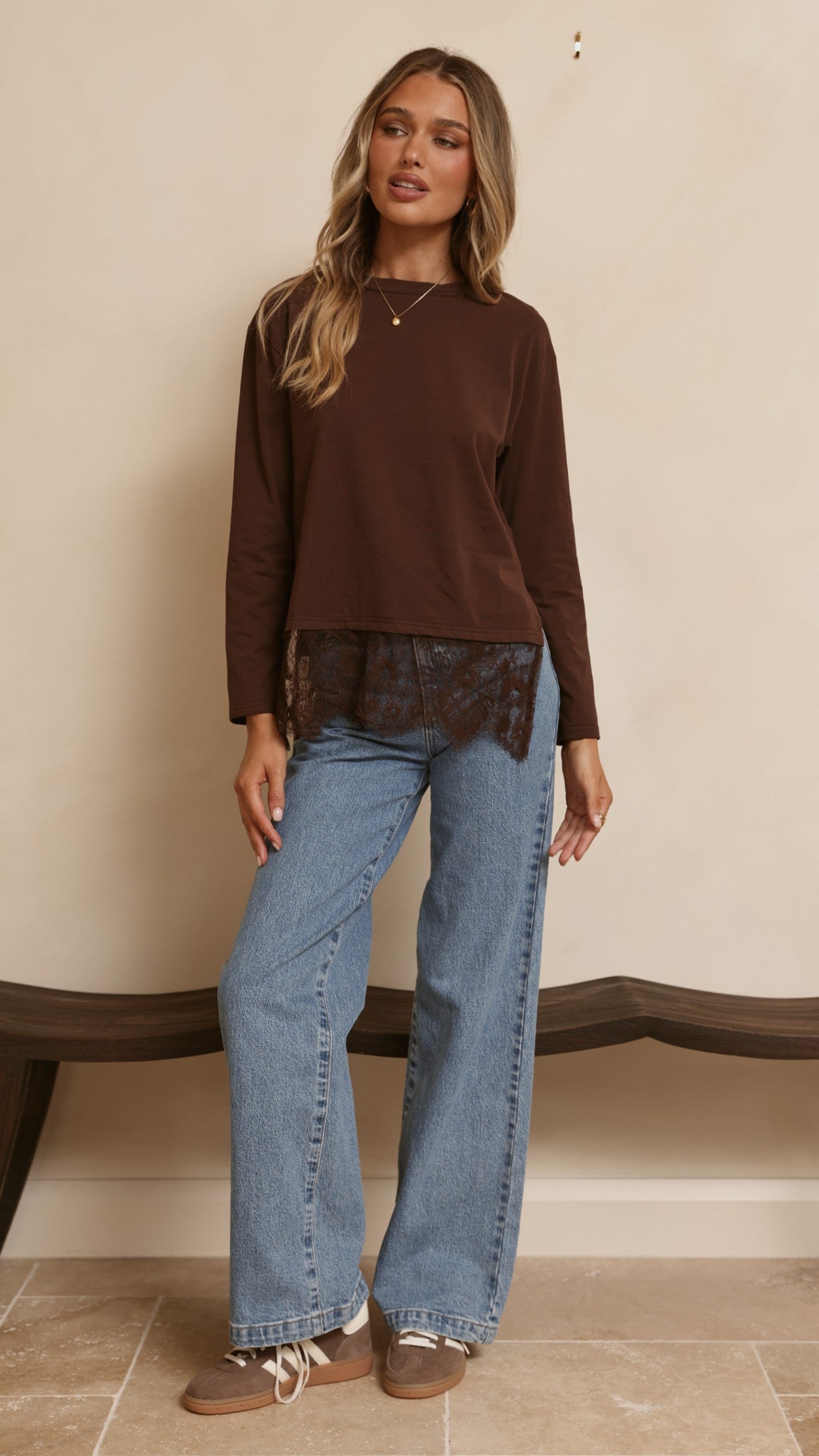 Alina Lace Trim Top - Chocolate - Billy J