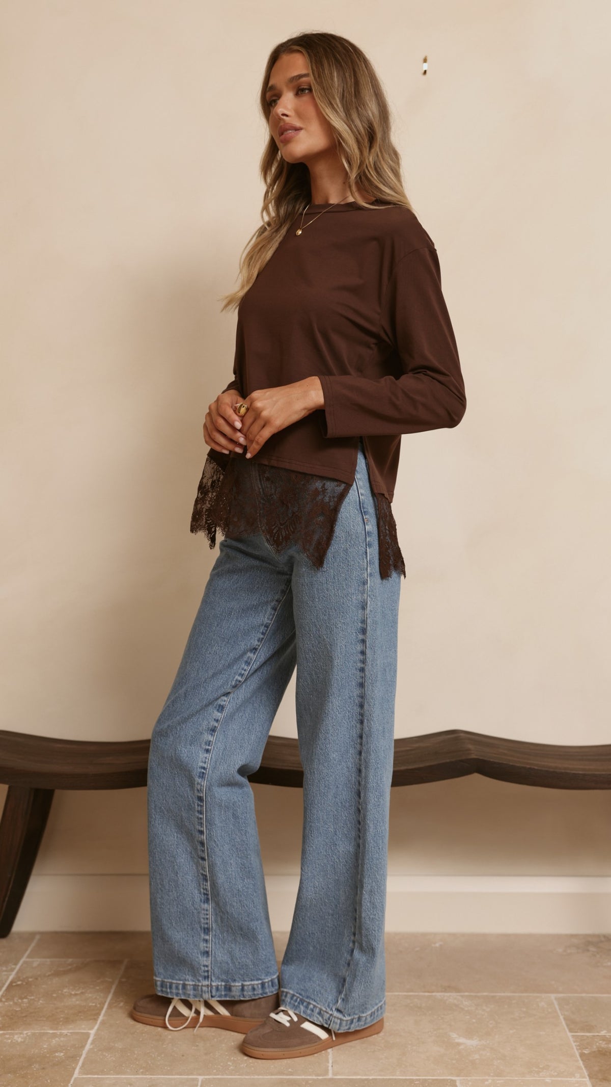 Alina Lace Trim Top - Chocolate - Billy J